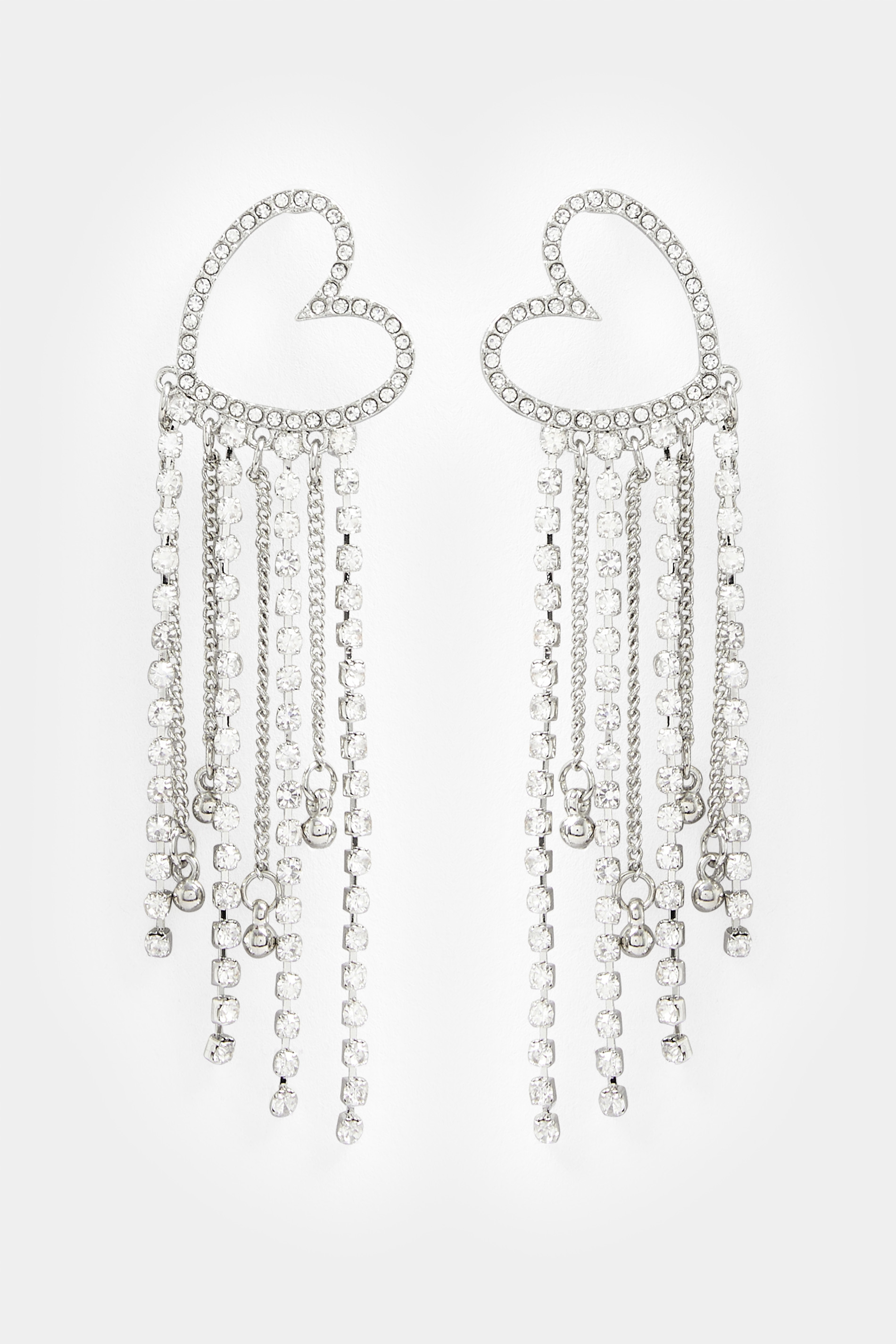 Silver Diamante Heart Tassel Earrings | Yours Clothing 2
