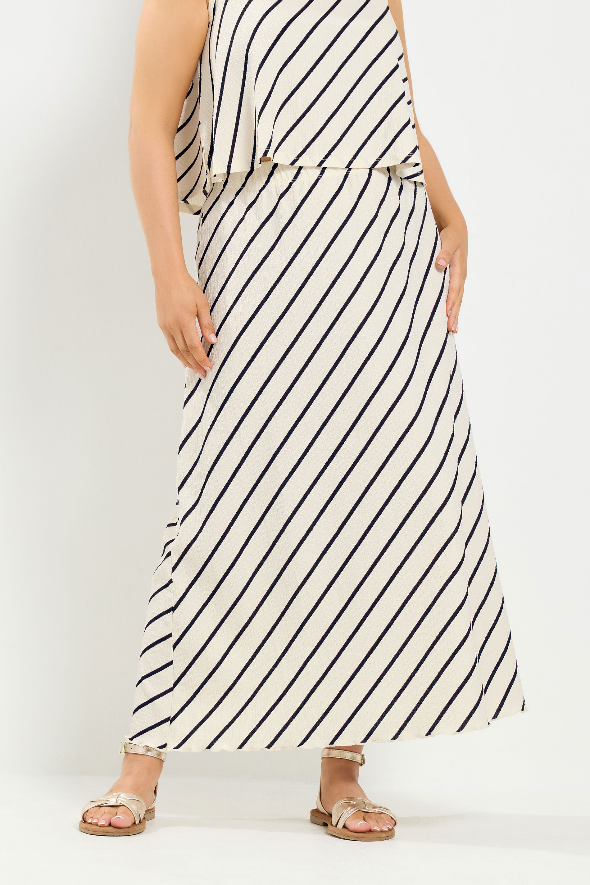 YOURS Plus Size Cream Stripe Maxi Skirt | Yours Clothing 3