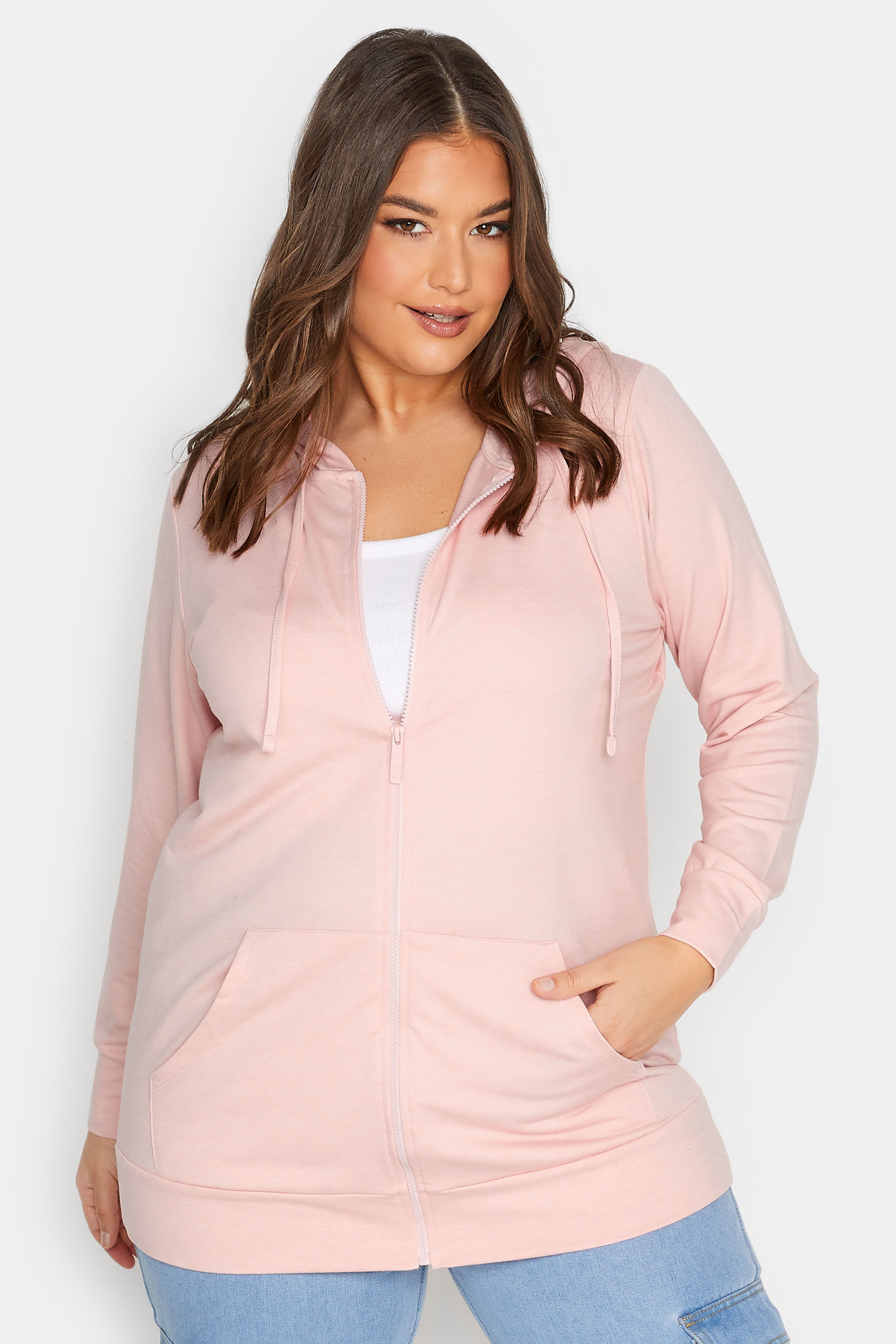 Plus Size Light Pink Zip Through Hoodie | Yours Clothing 1