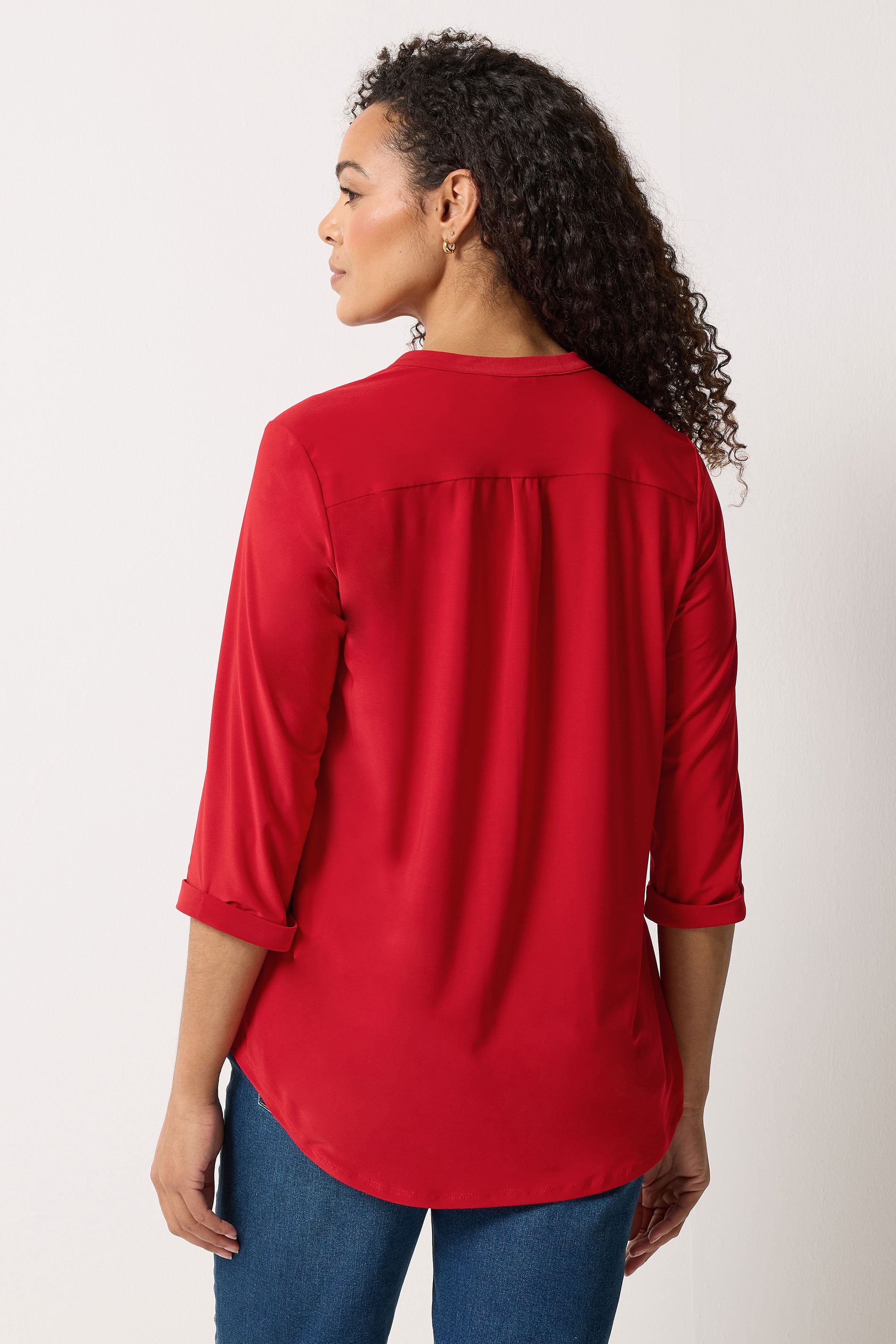 M&Co Red Half Placket Collarless Shirt | M&Co 4