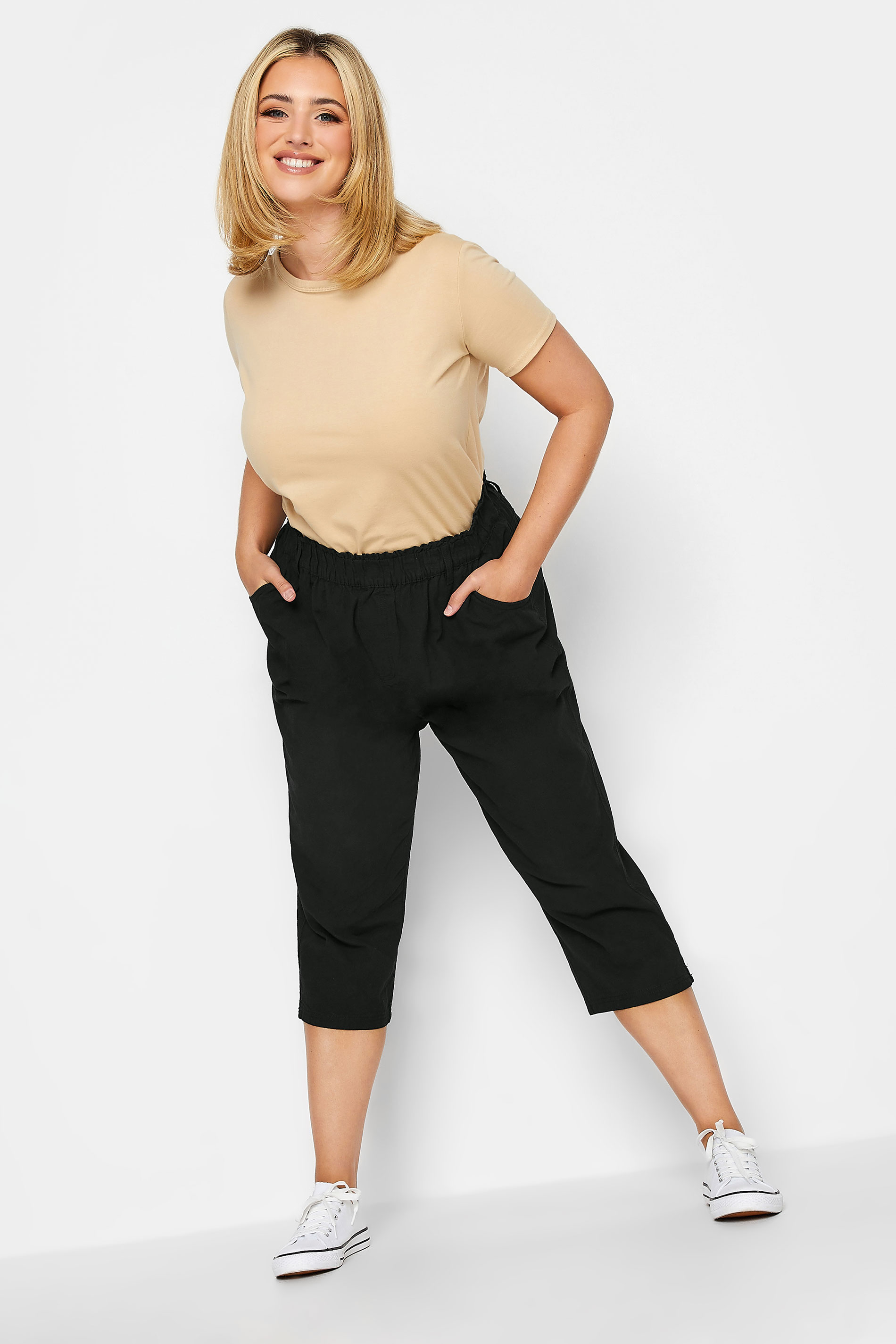 YOURS Plus Size Black Cool Cotton Cropped Joggers | Yours Clothing 2