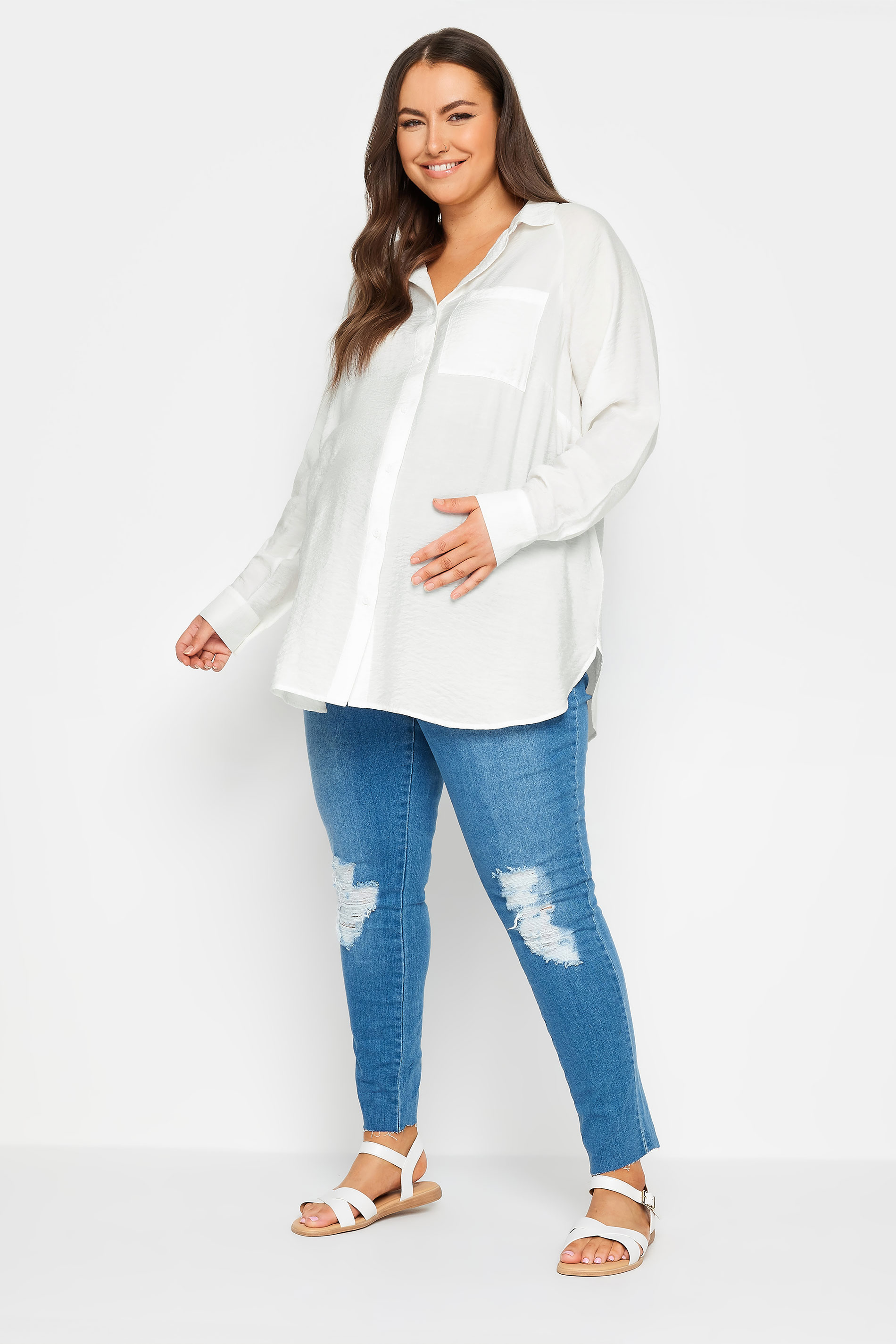 BUMP IT UP MATERNITY Plus Size White Pocket Shirt | Yours Clothing 3