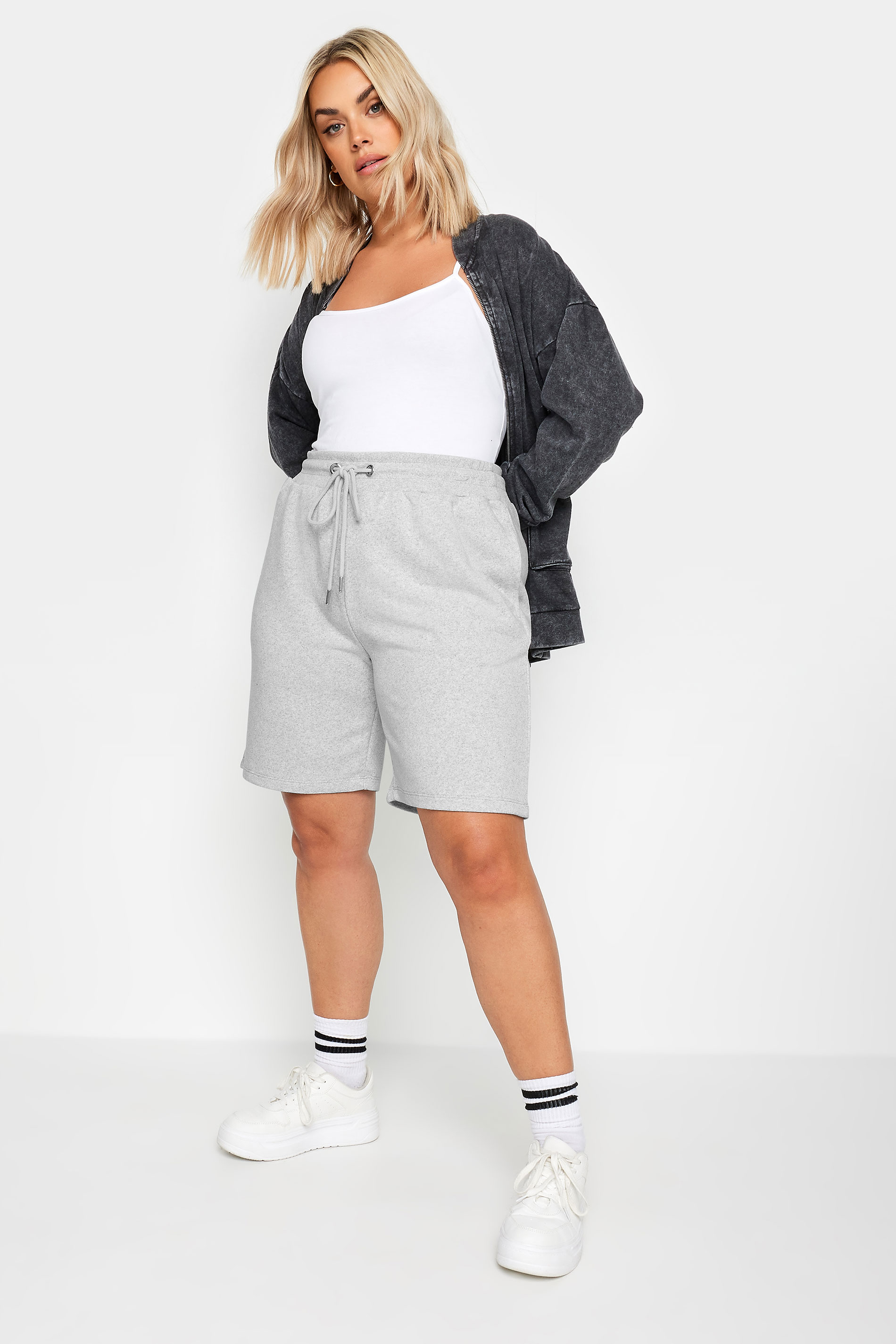 YOURS Plus Size Light Grey Elasticated Jogger Shorts | Yours Clothing 2