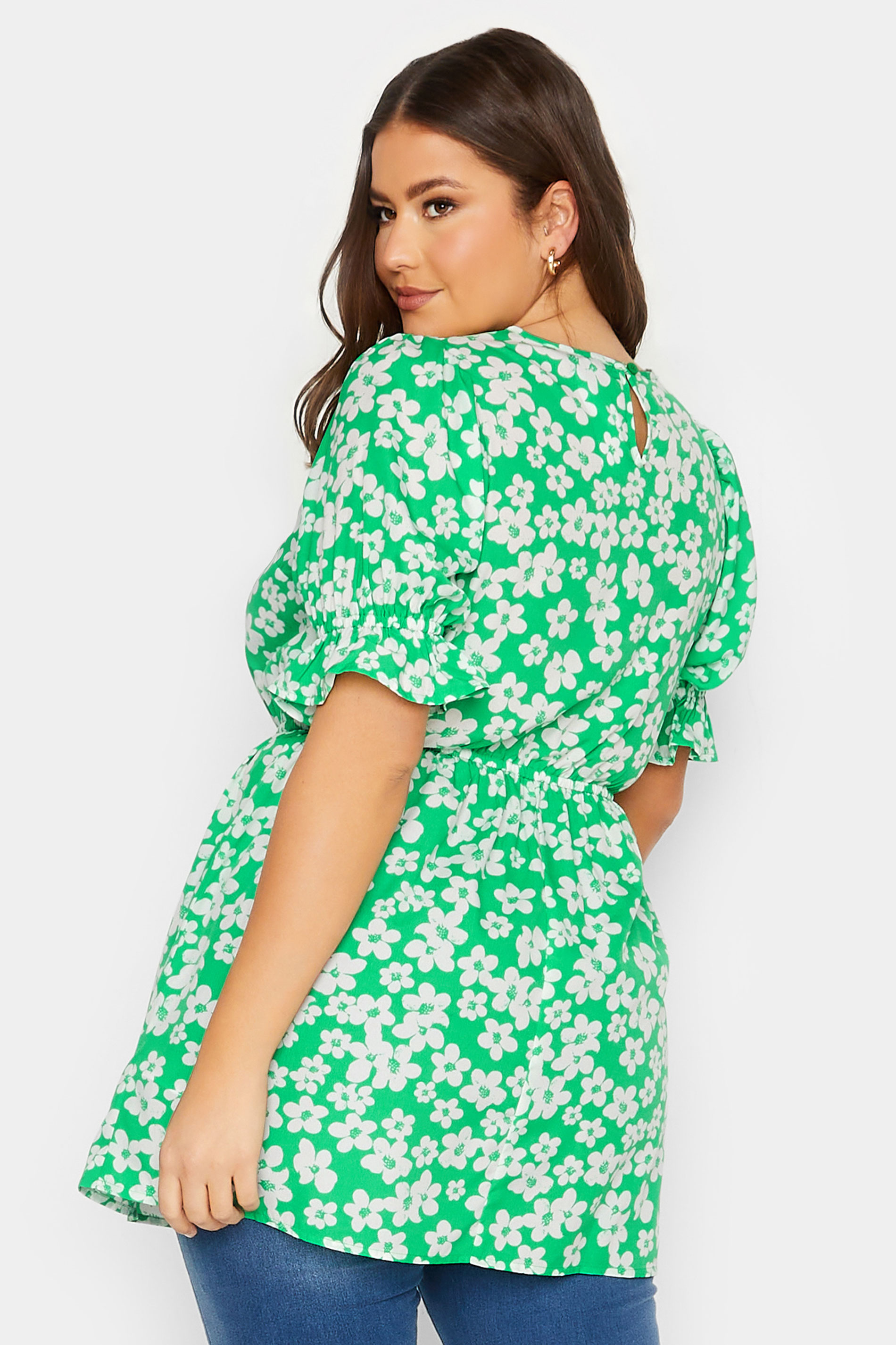 YOURS Plus Size Green Floral Peplum Top | Yours Clothing 3