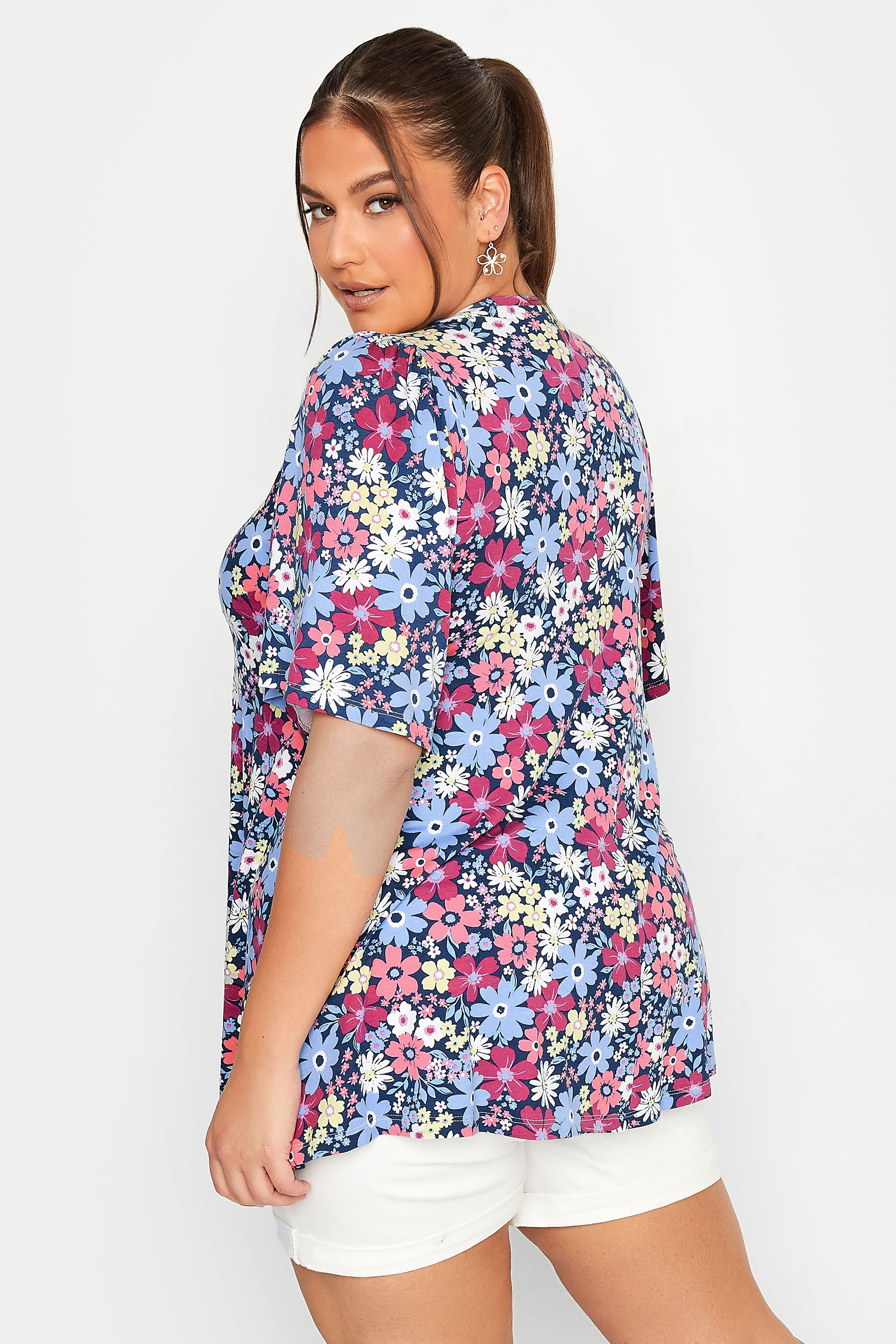 YOURS Curve Plus Size Pink Floral Pleat Front Top | Yours Clothing  3
