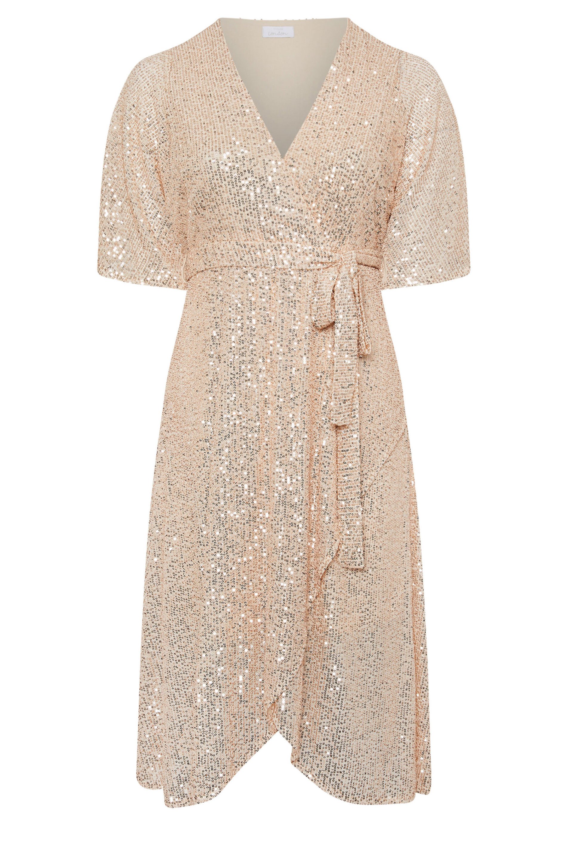 YOURS LONDON Curve Champagne Gold Sequin Wrap Dress