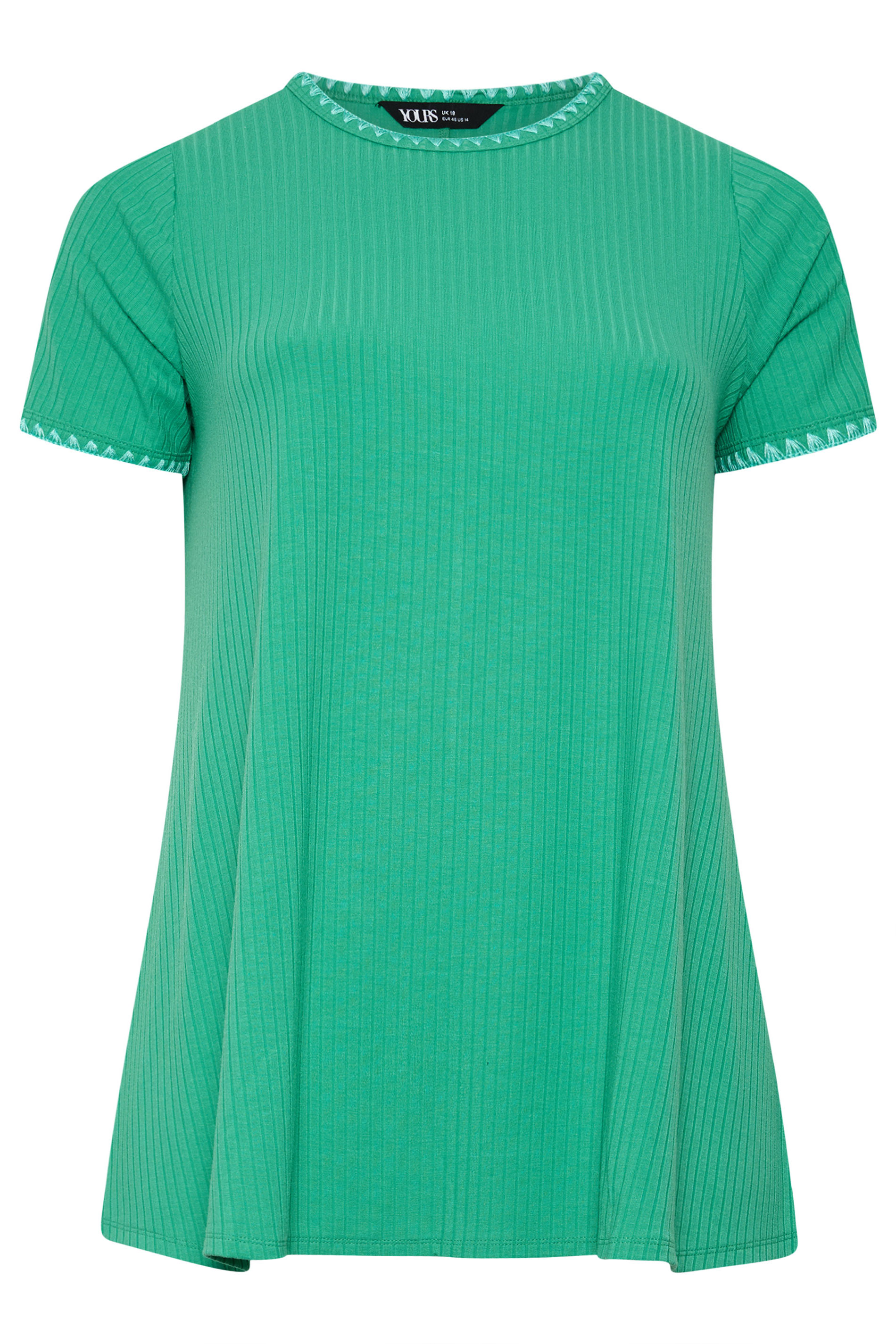 YOURS Plus Size Green Contrast Stitch Swing T-Shirt | Yours Clothing 5