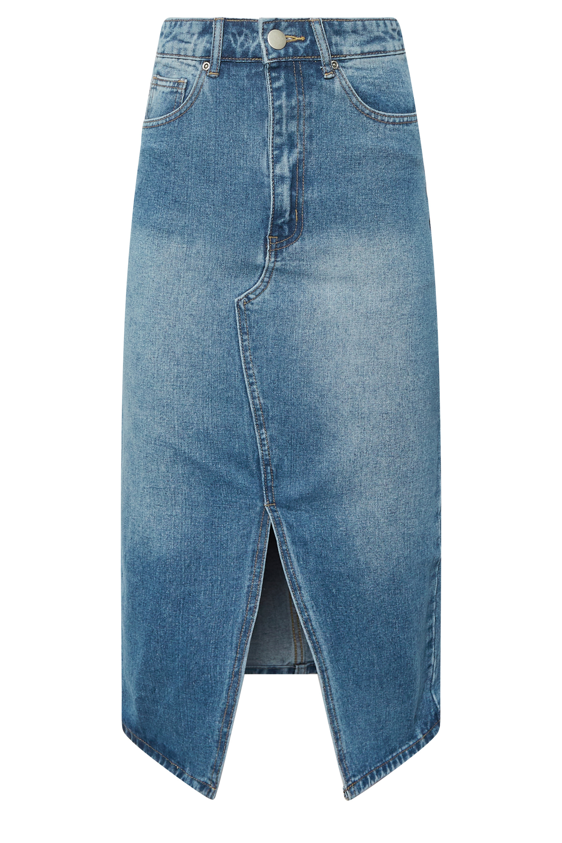 YOURS PETITE Plus Size Curve Blue Denim Midi Skirt | Yours Clothing  1