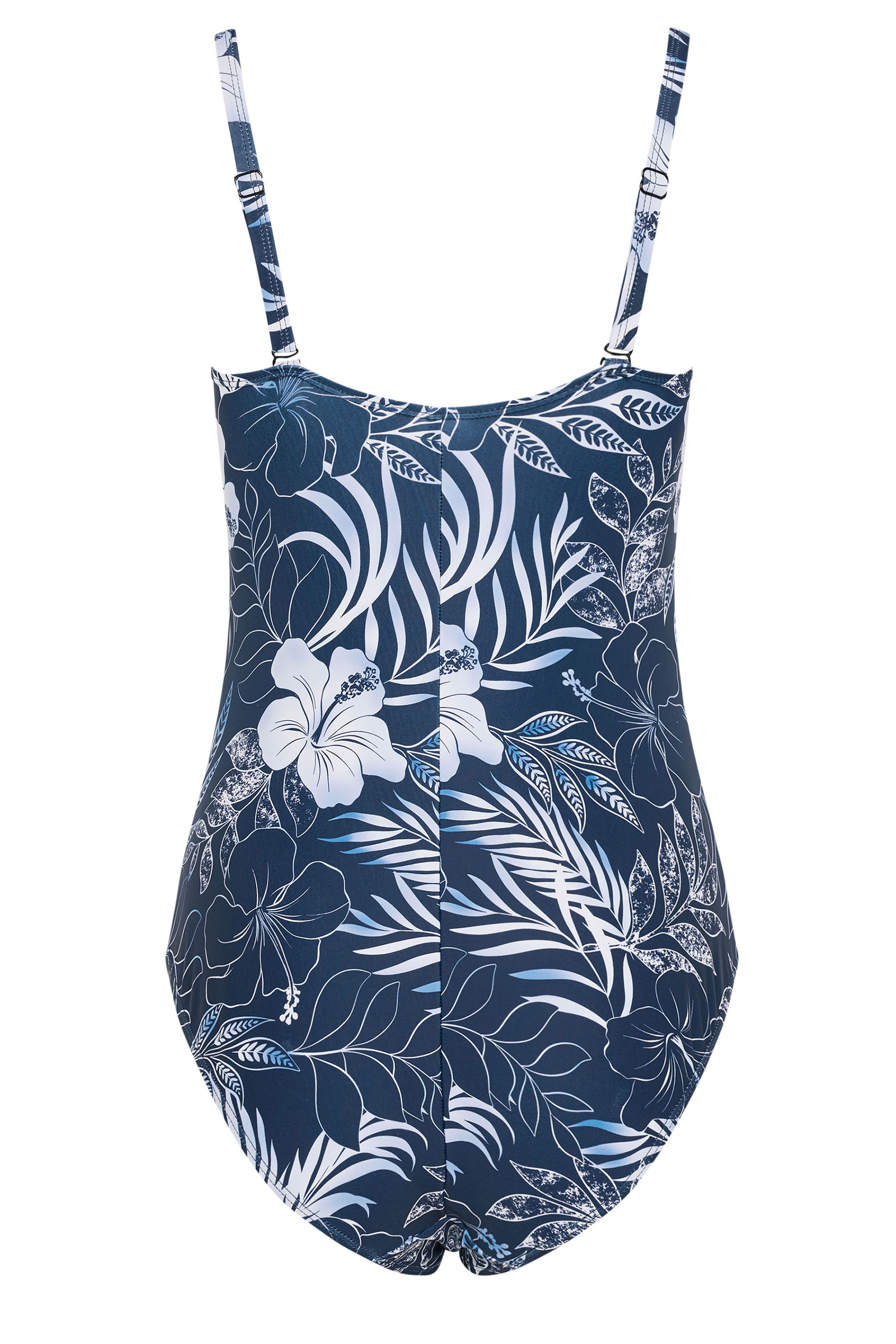 M&Co Navy Blue Tropical Print Twist Front Swimsuit | M&Co 7