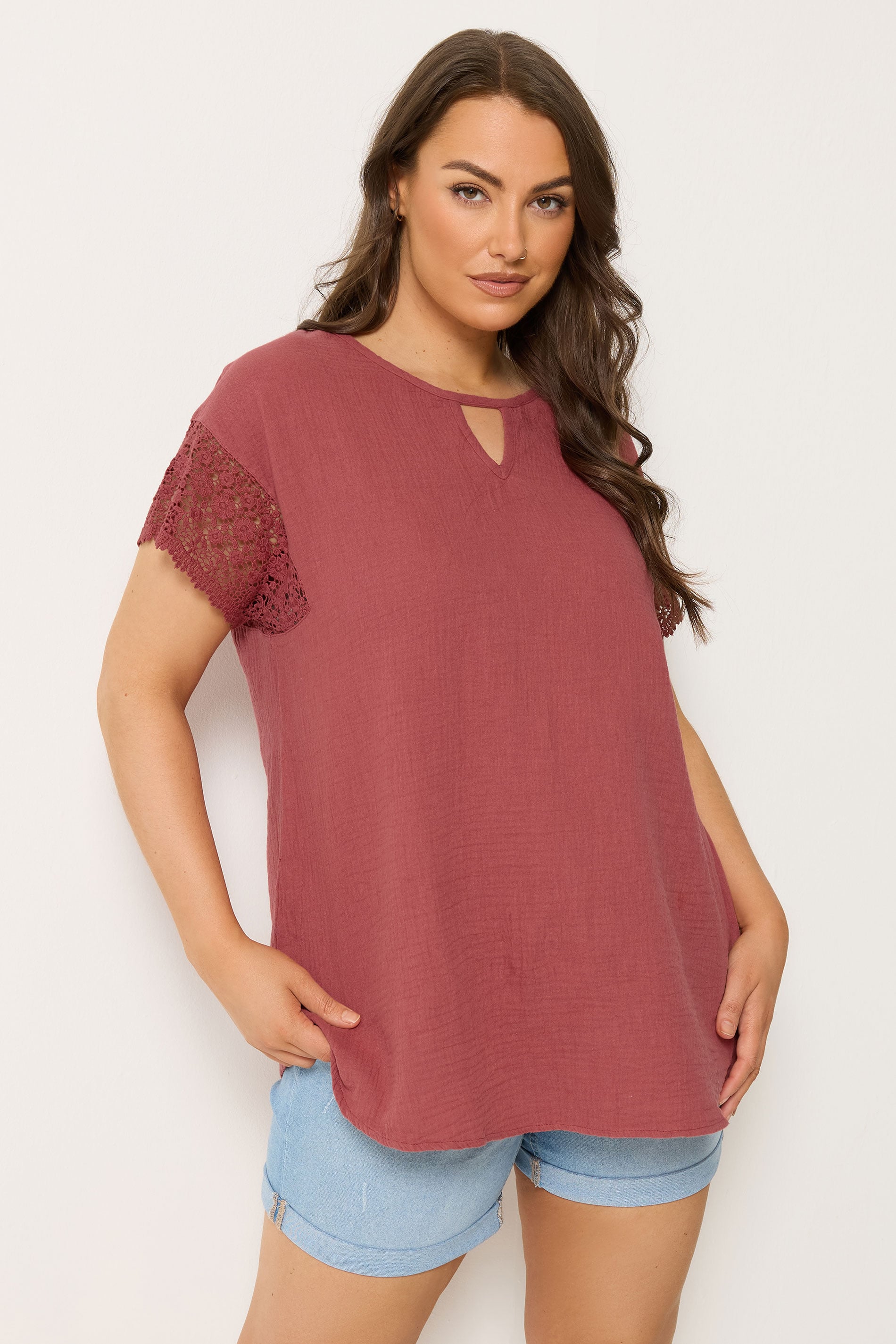 YOURS Plus Size Rust Orange Cheesecloth Crochet Top | Yours Clothing 3