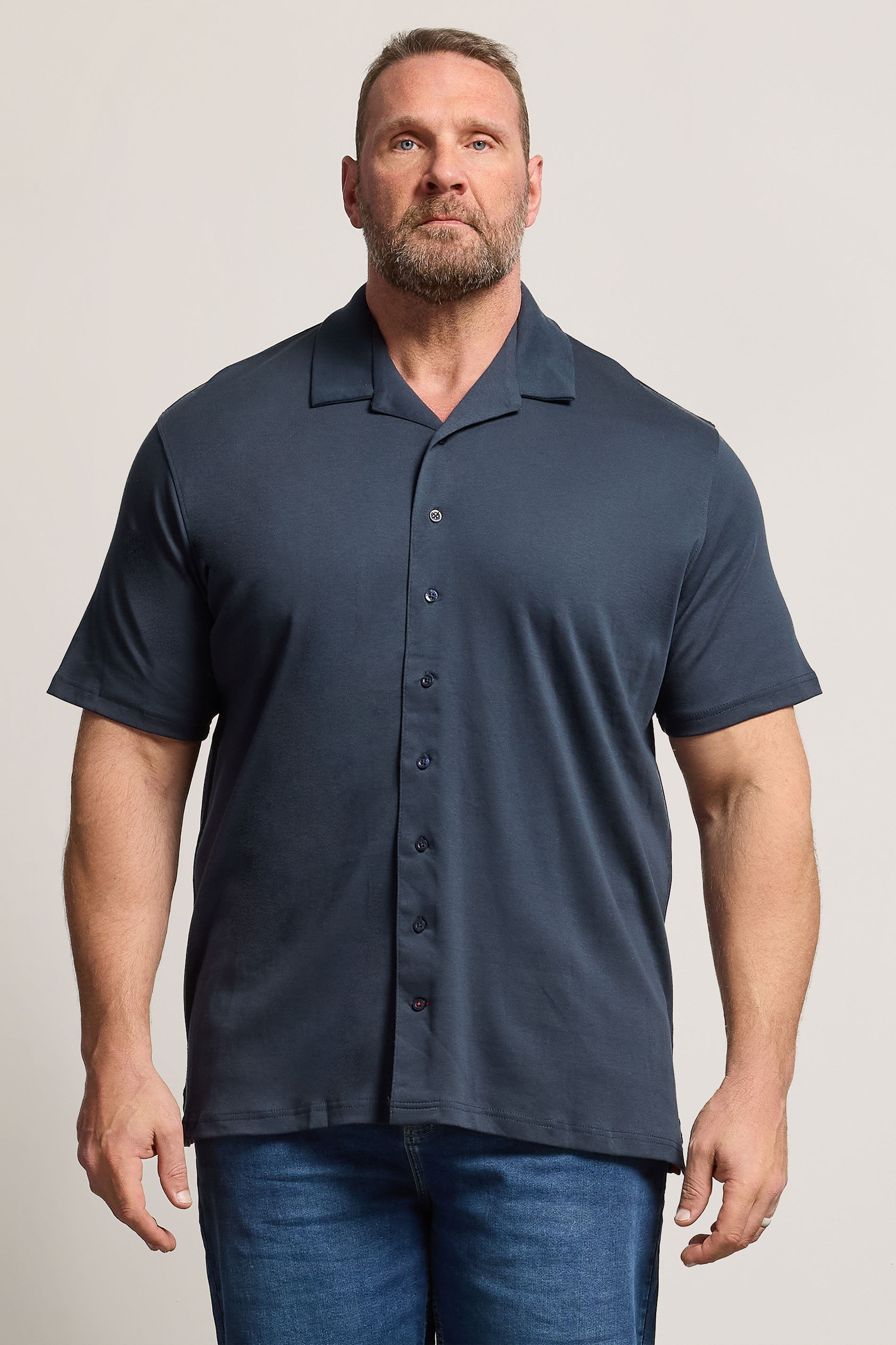 D555 Big & Tall Navy Blue Short Sleeve Resort Shirt | BadRhino 3