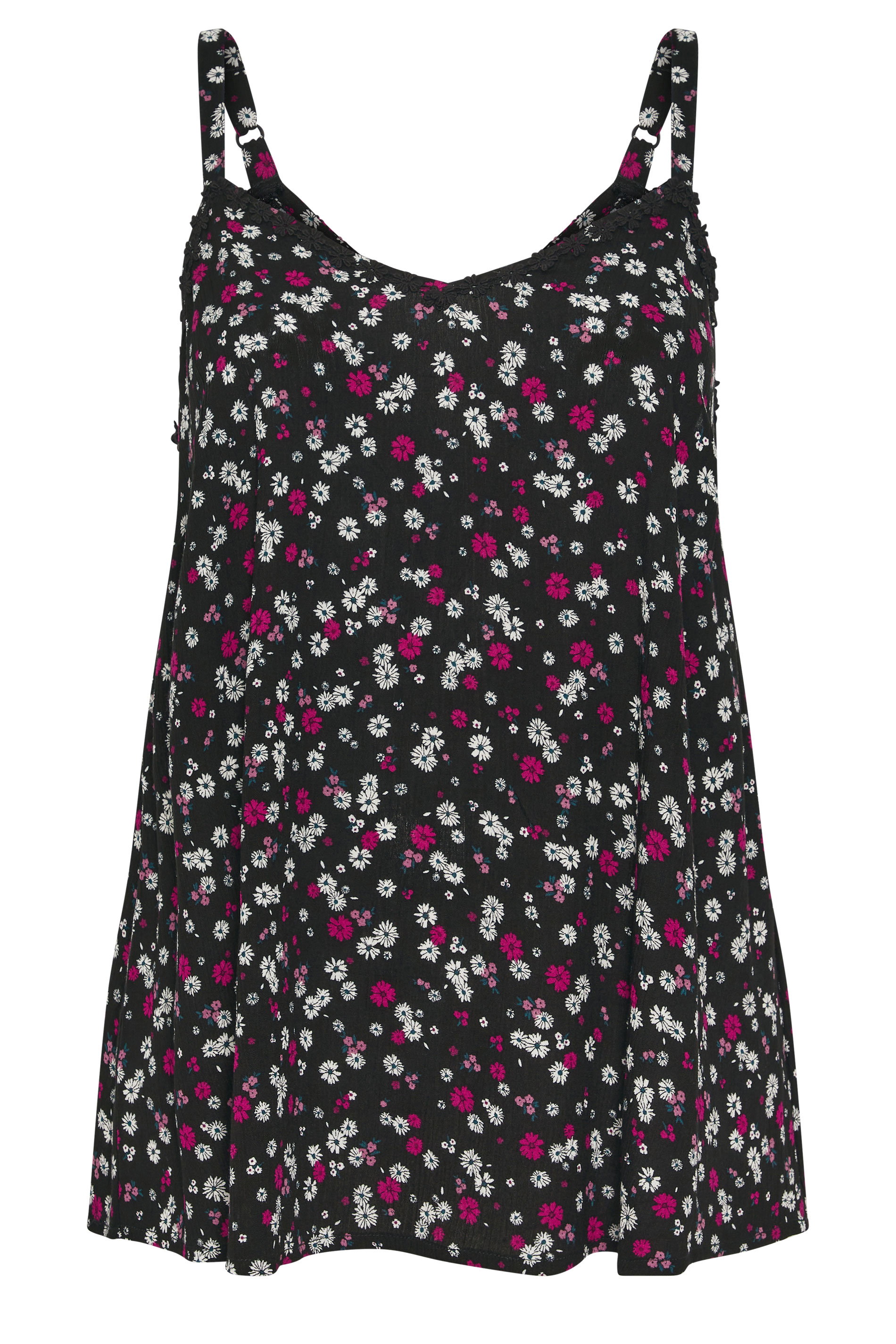 YOURS Plus Size Black Floral Trim Cami Vest Top | Yours Clothing 5