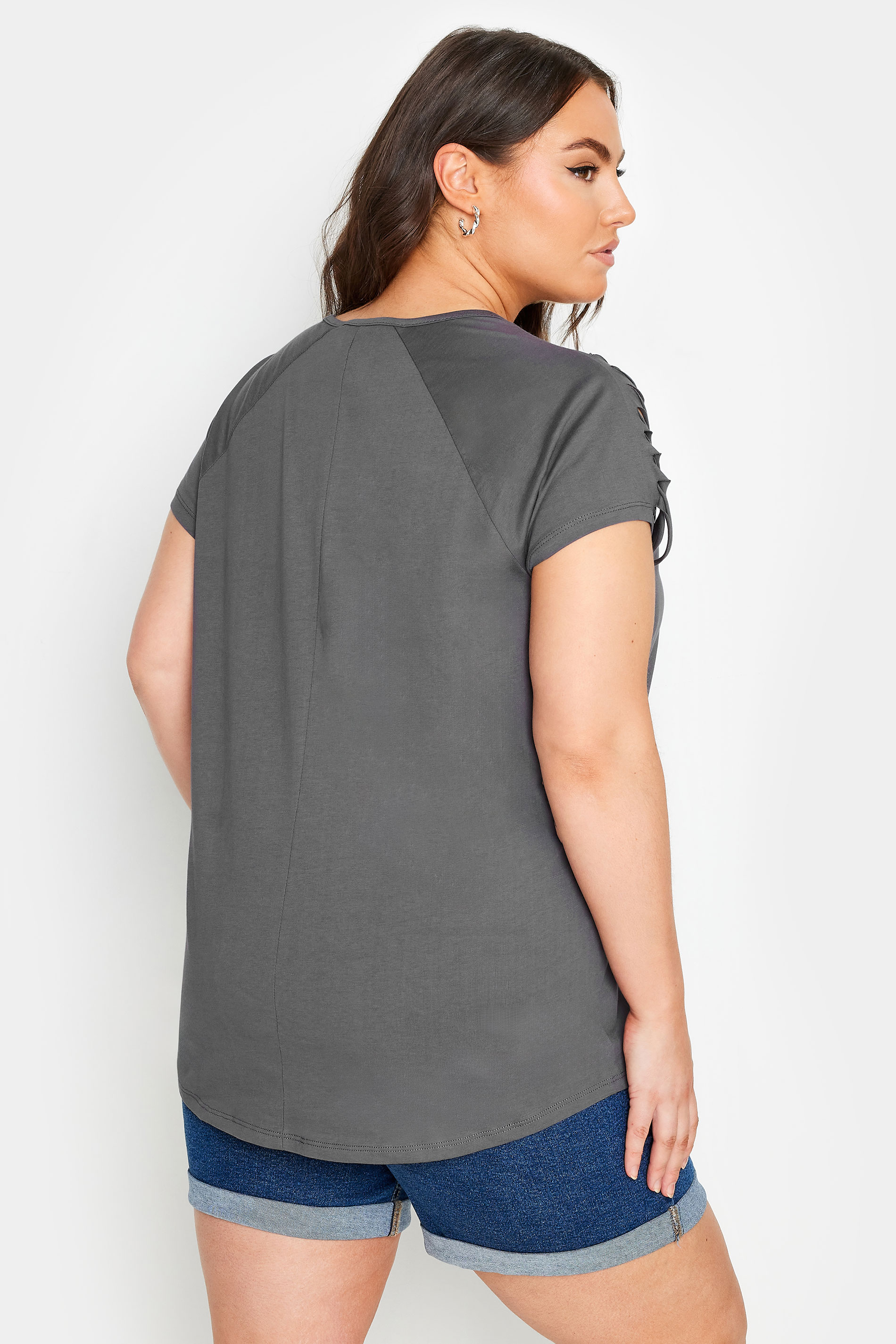 YOURS Plus Size Grey Cut Out 'California' Slogan T-Shirt | Yours Clothing 3