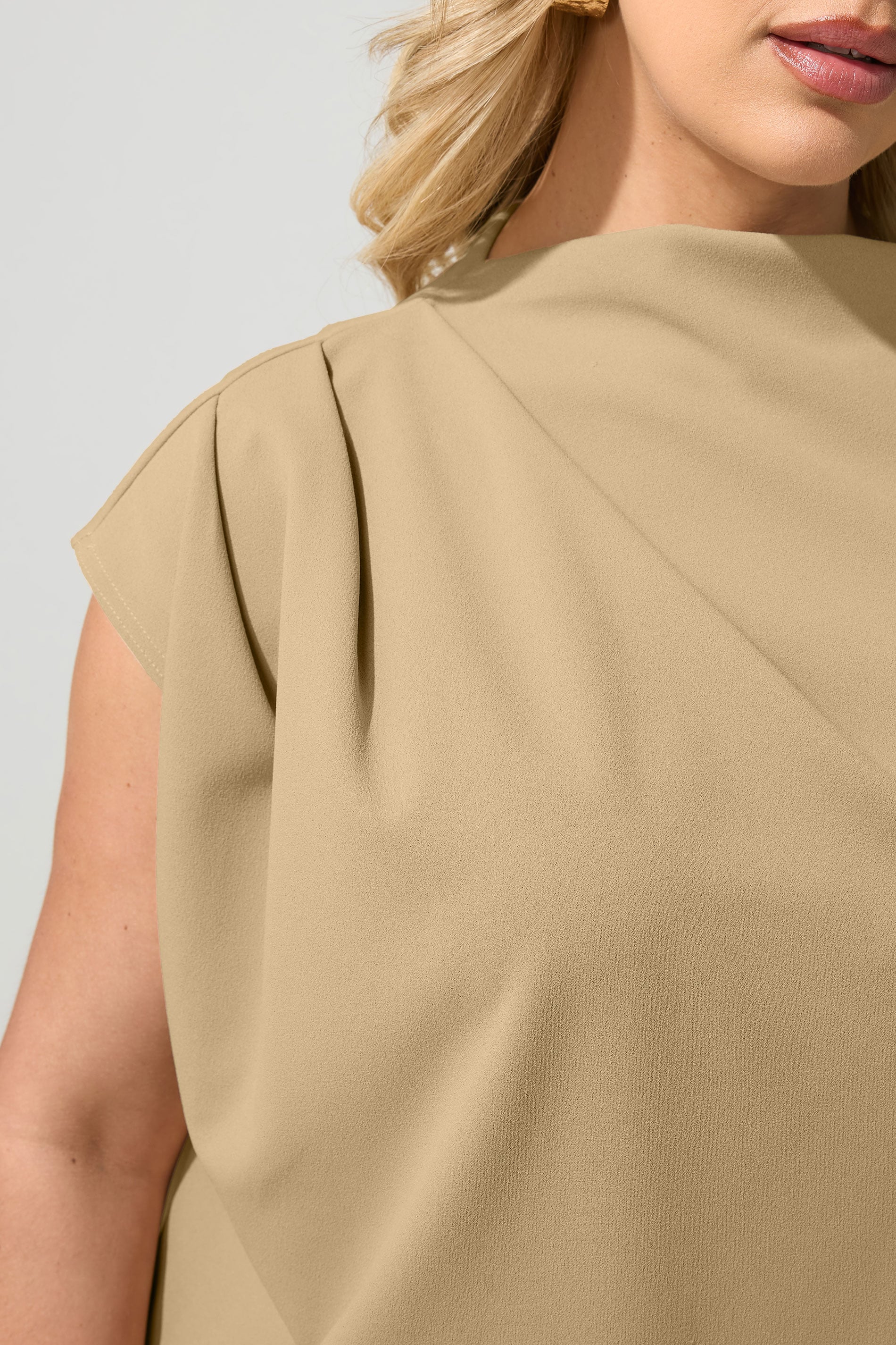 YOURS LONDON Plus Size Natural Brown Drape Shoulder Top | Yours Clothing 5