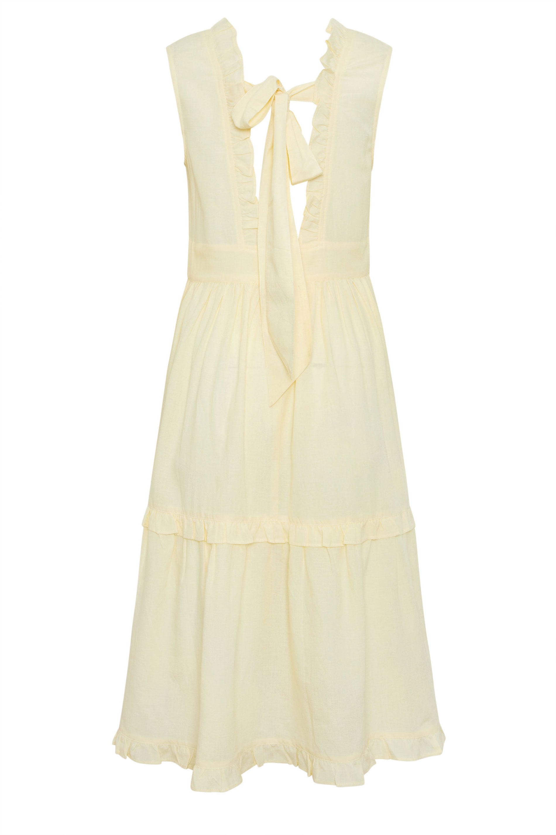 PixieGirl Petite Women's Yellow Ruffle Tie Back Midi Dress | PixieGirl 6