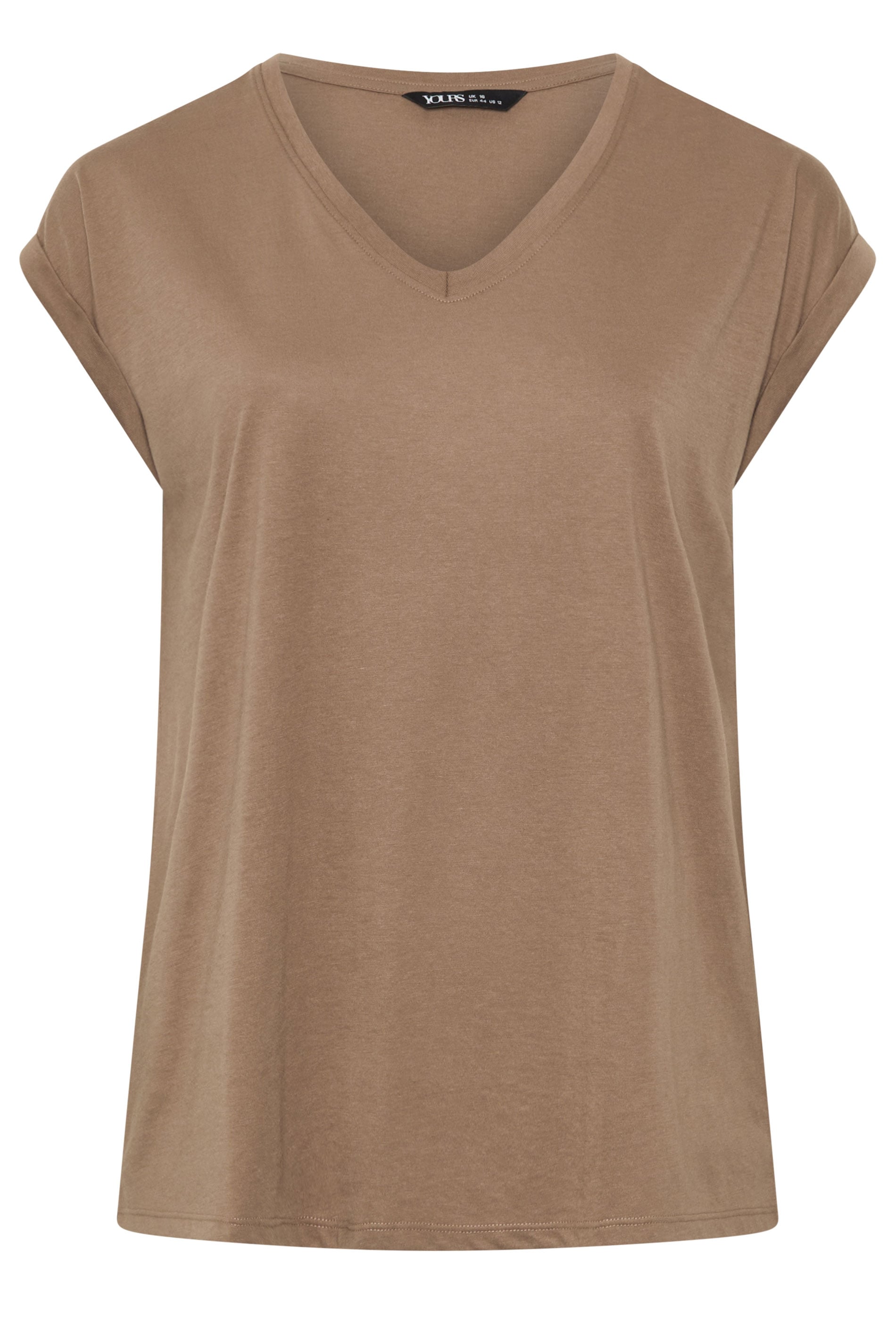 YOURS Plus Size Natural Brown V-Neck Basic T-Shirt | Yours Clothing 5