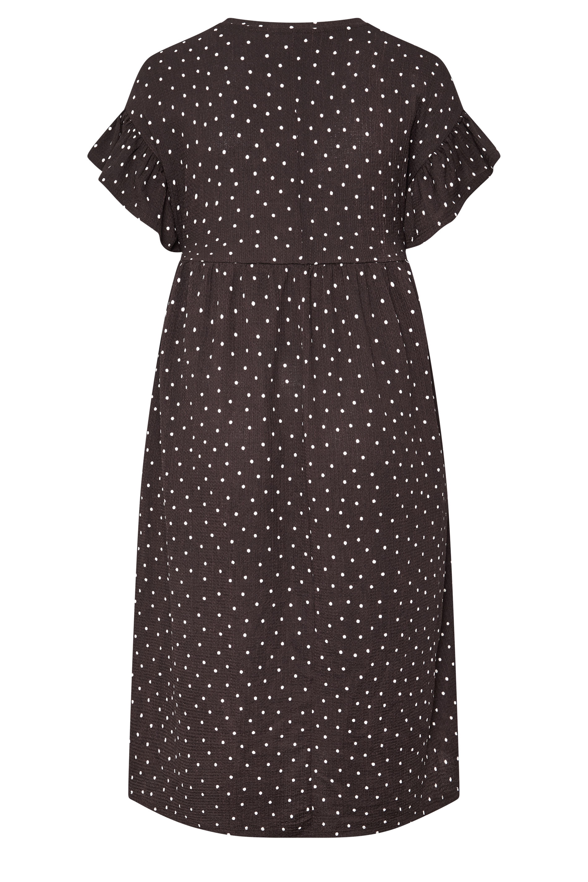 YOURS Plus Size Chocolate Brown Polka Dot Frill Sleeve Midi Dress | Yours Clothing 6