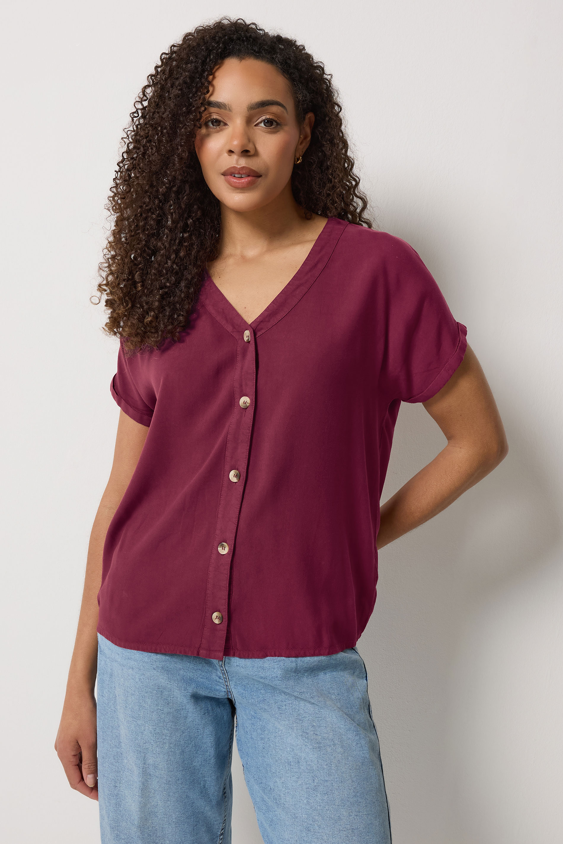 M&Co Dark Red Button Front Blouse | M&Co 3