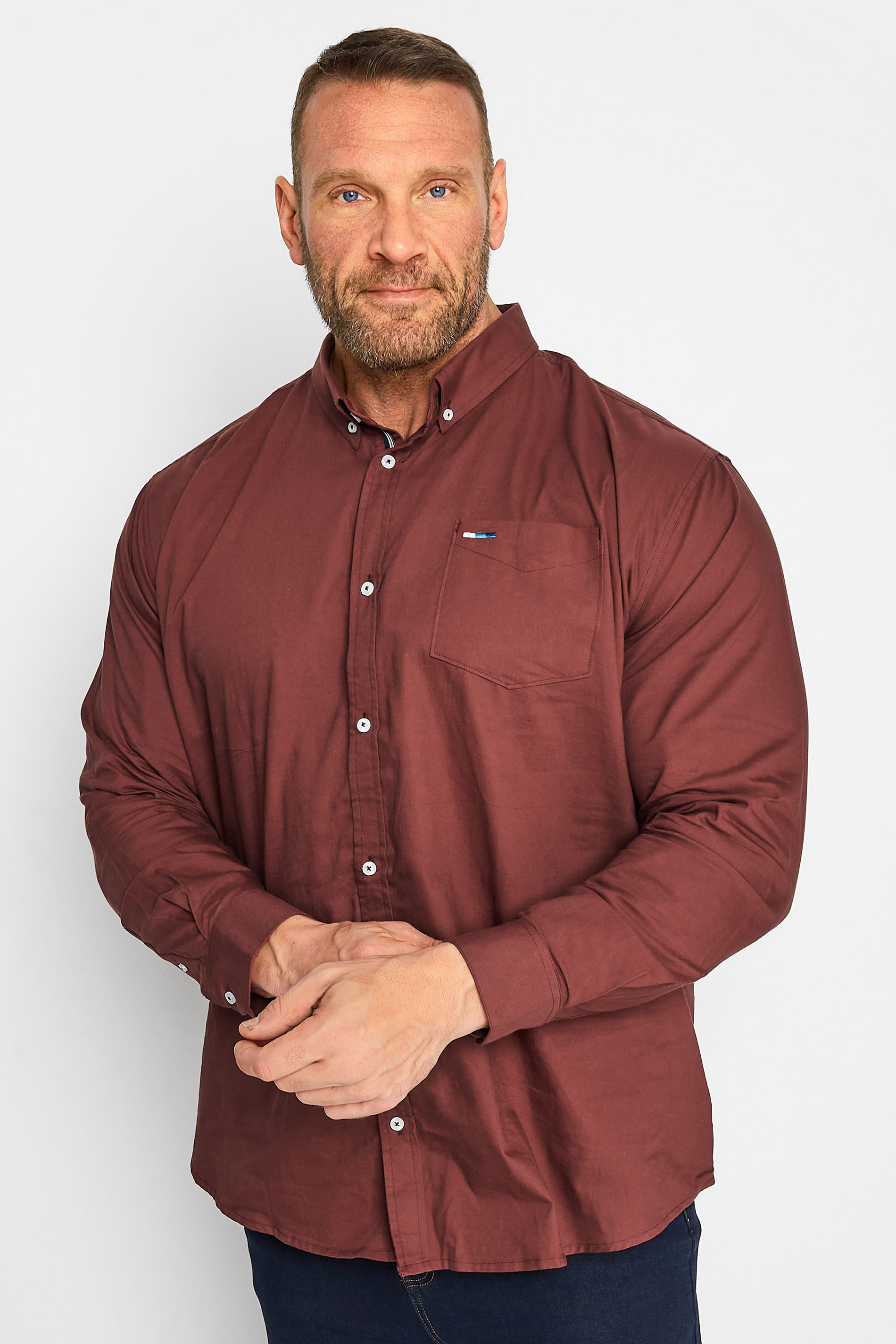 BadRhino Big & Tall Burgundy Red Long Sleeve Oxford Shirt | BadRhino 1