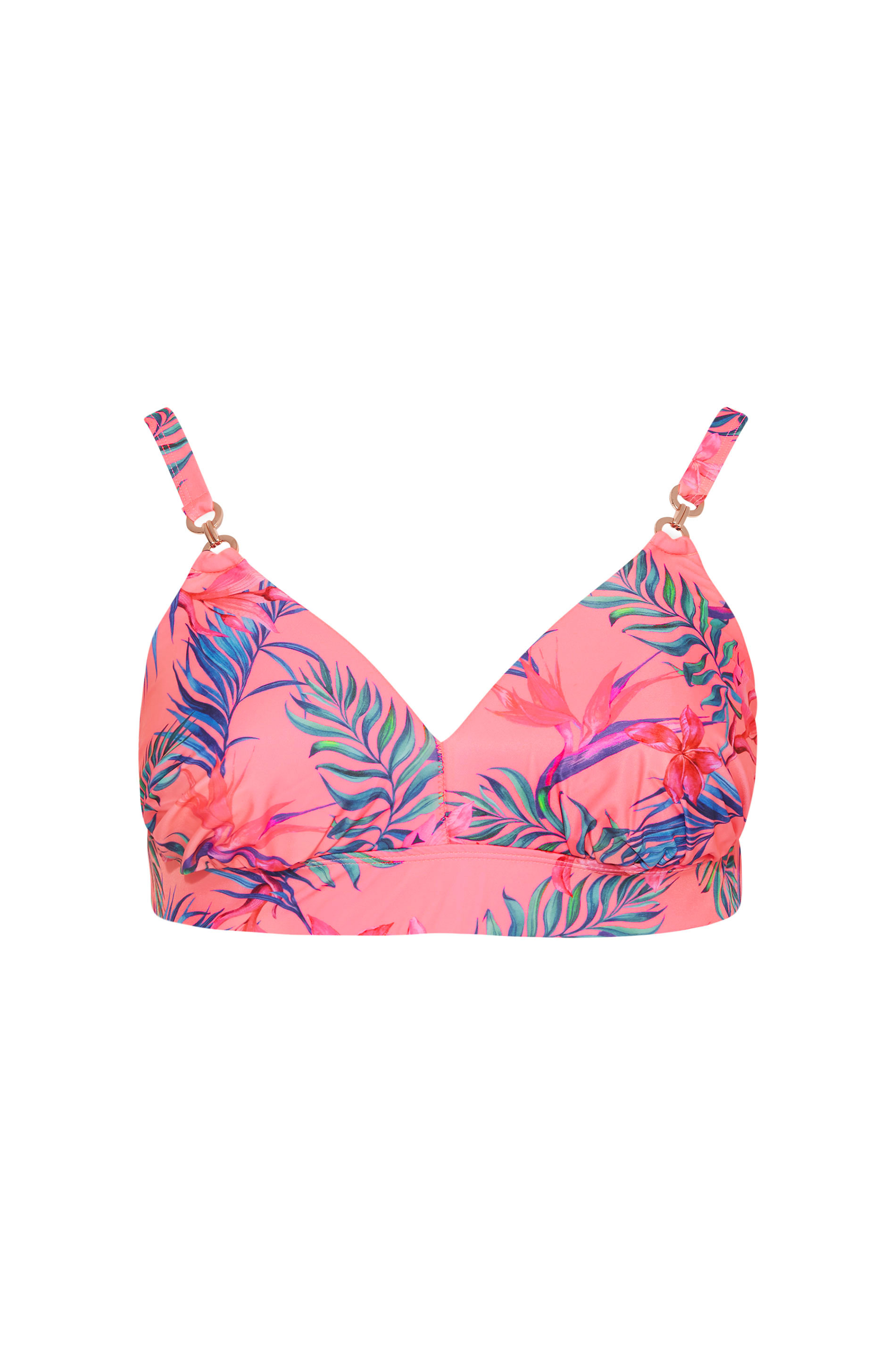 Bright Pink Floral Bikini Top | Yours Clothing
