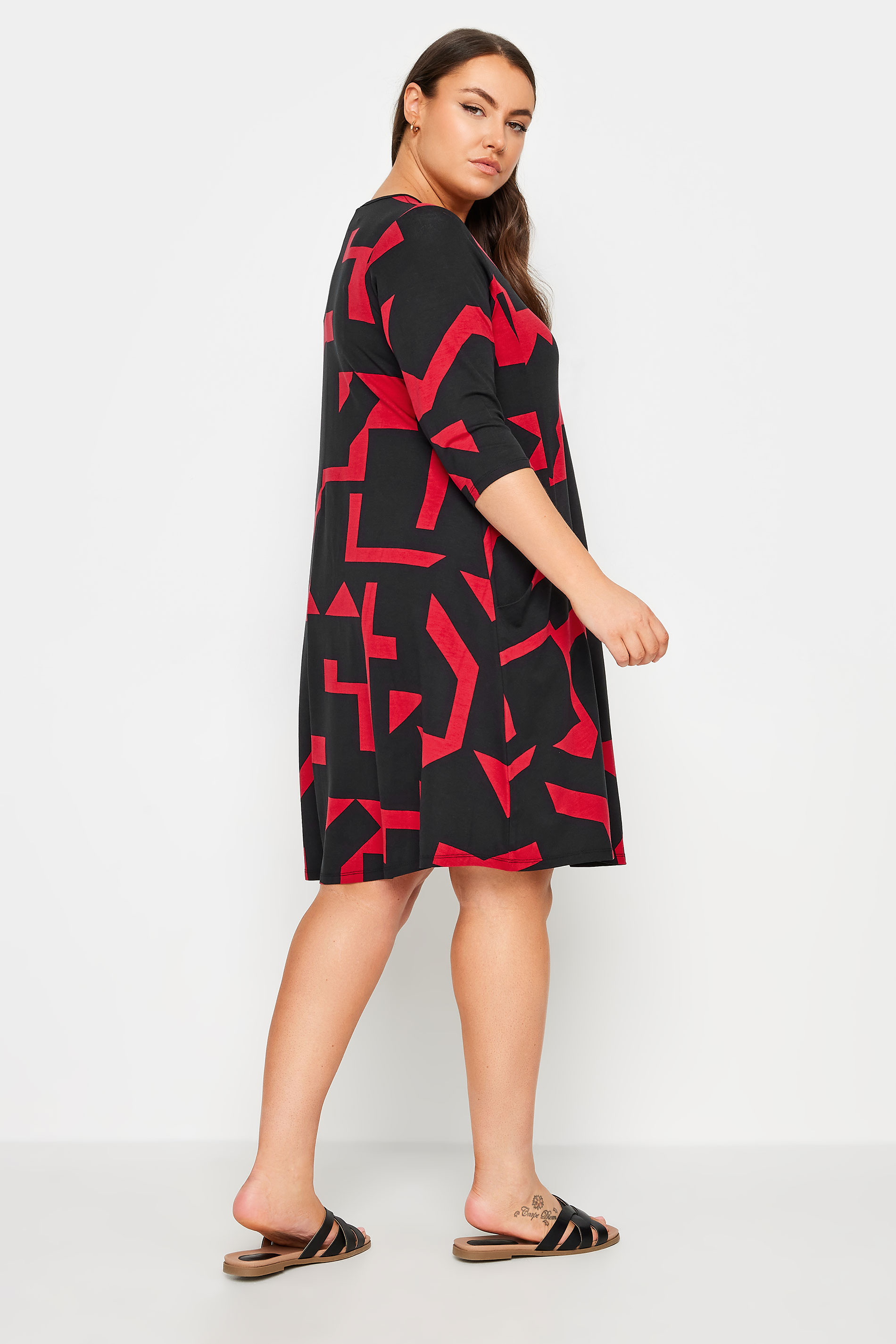 YOURS Plus Size Red Abstract Print Pocket Dress | Yours Clothing 3