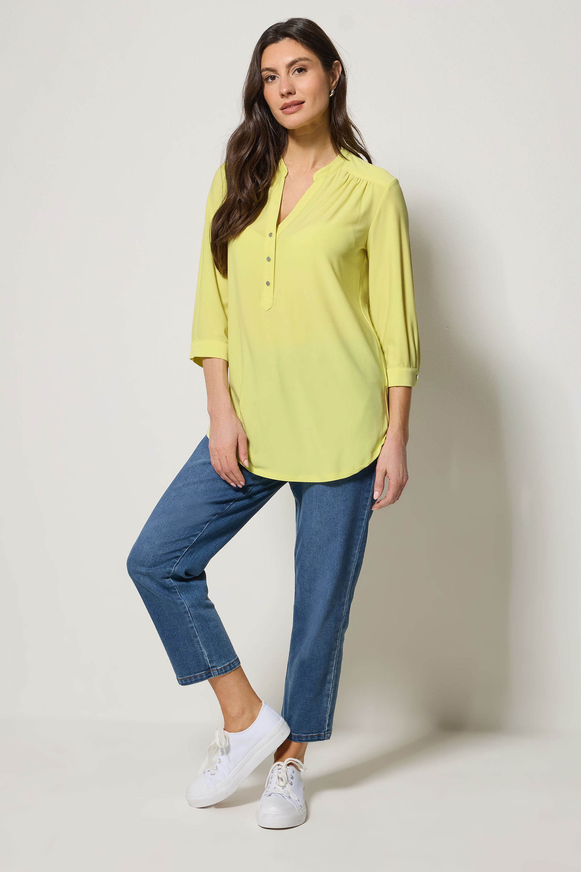 M&Co Yellow Half Placket Collarless Shirt | M&Co 1