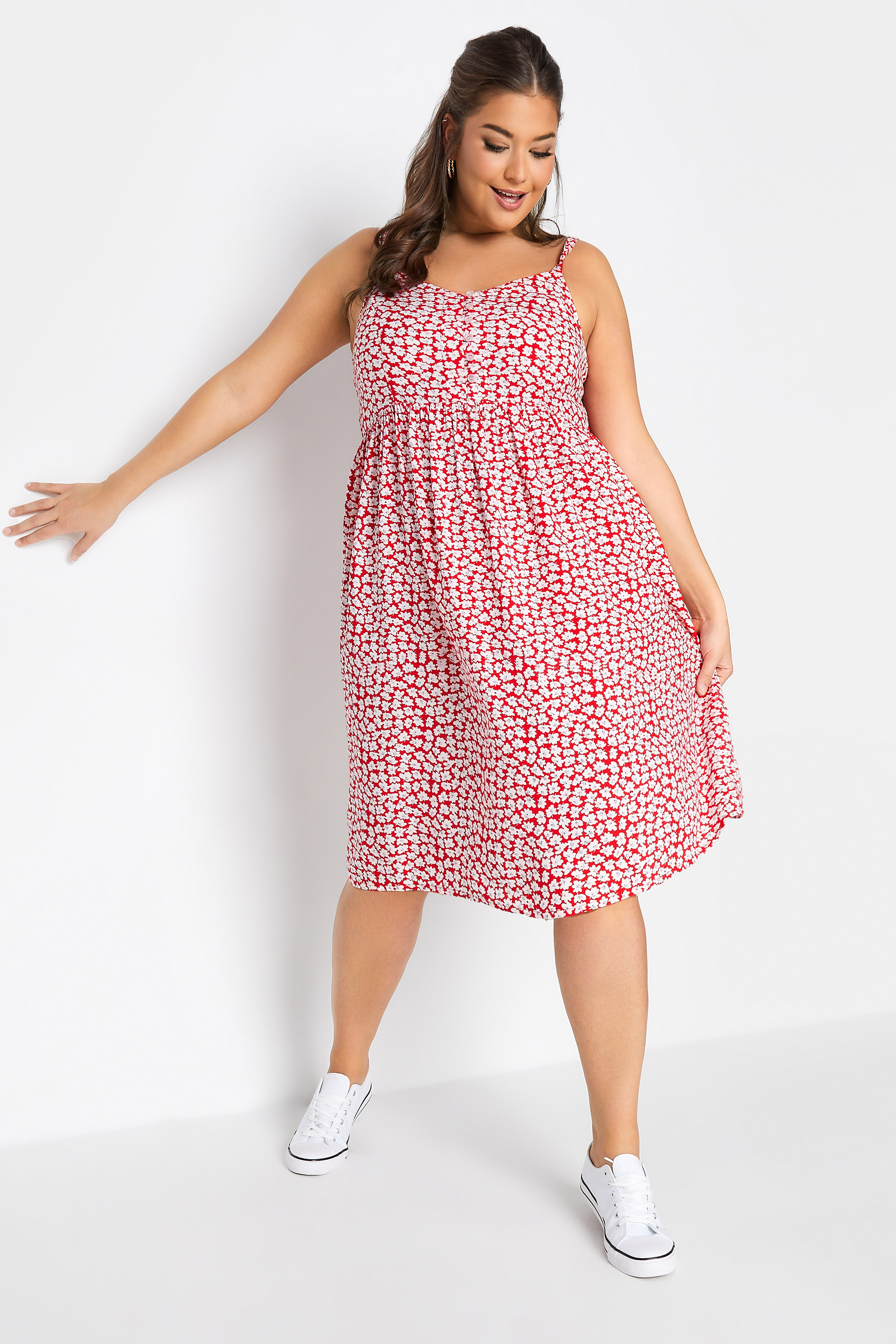 Robes Grande Taille Grande taille  Robes Casual | Robe Rouge Floral Fines Bretelles - UT47336