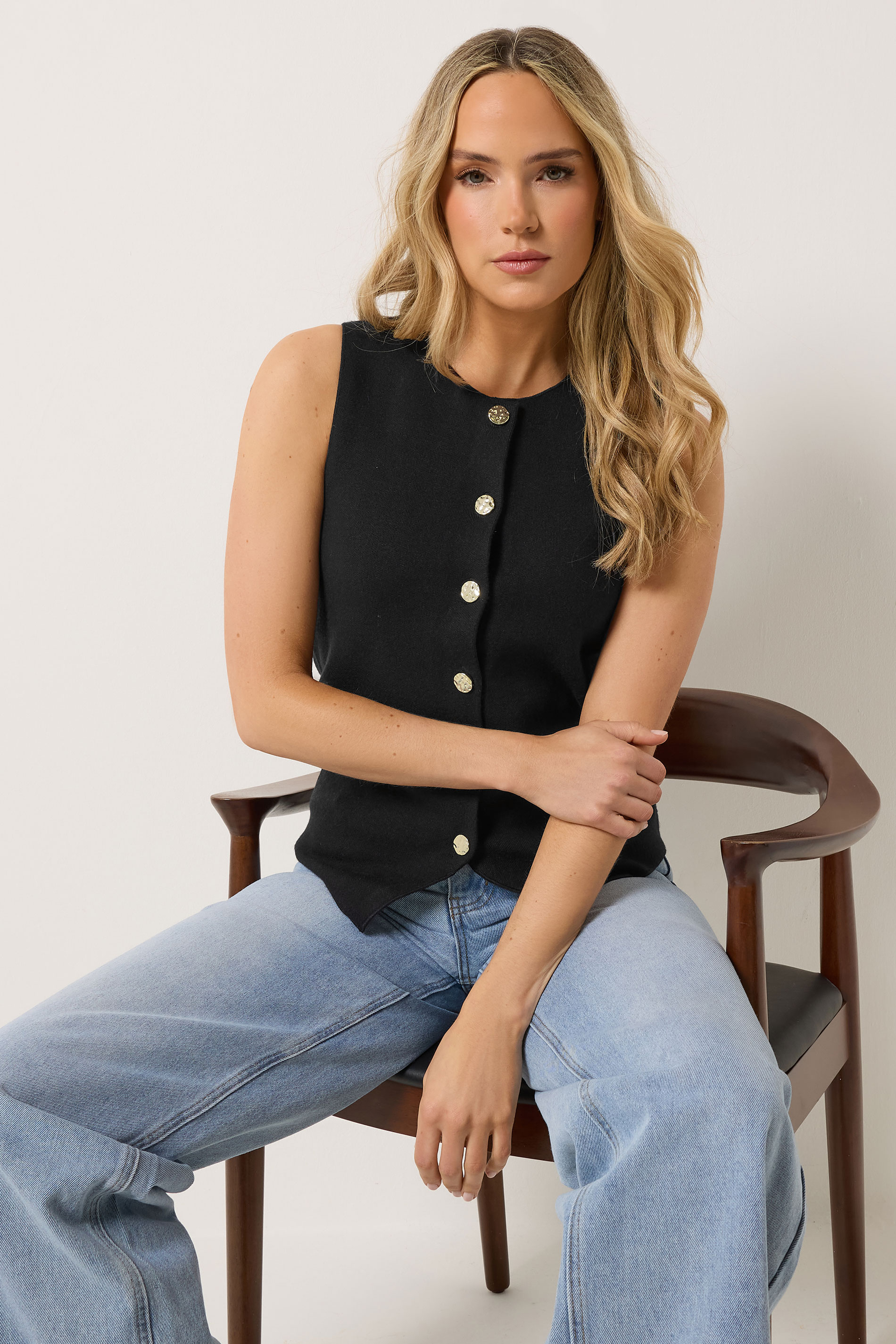 LTS Tall Women's Black Button Vest Top | Long Tall Sally 3