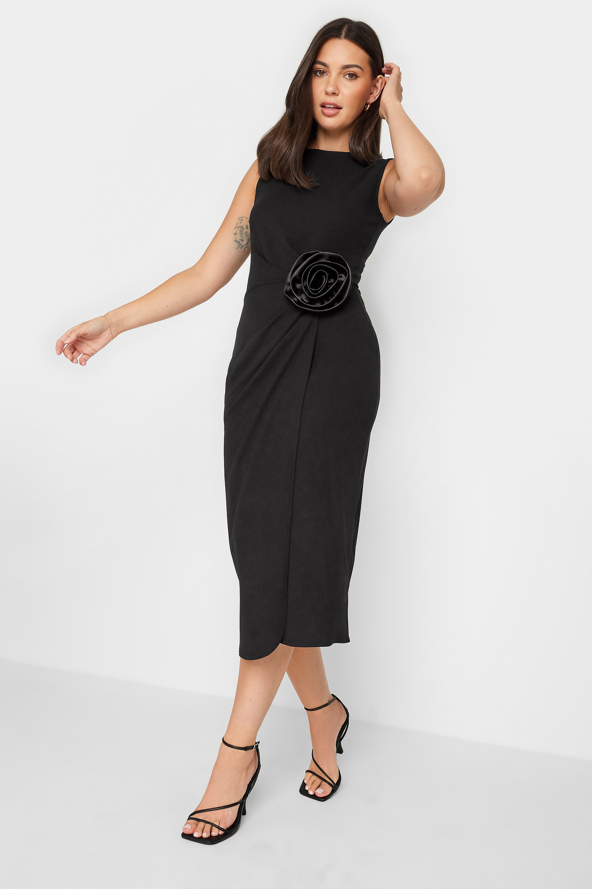 LTS Tall Women's Black Rose Detail Midi Dress | Long Tall Sally 2