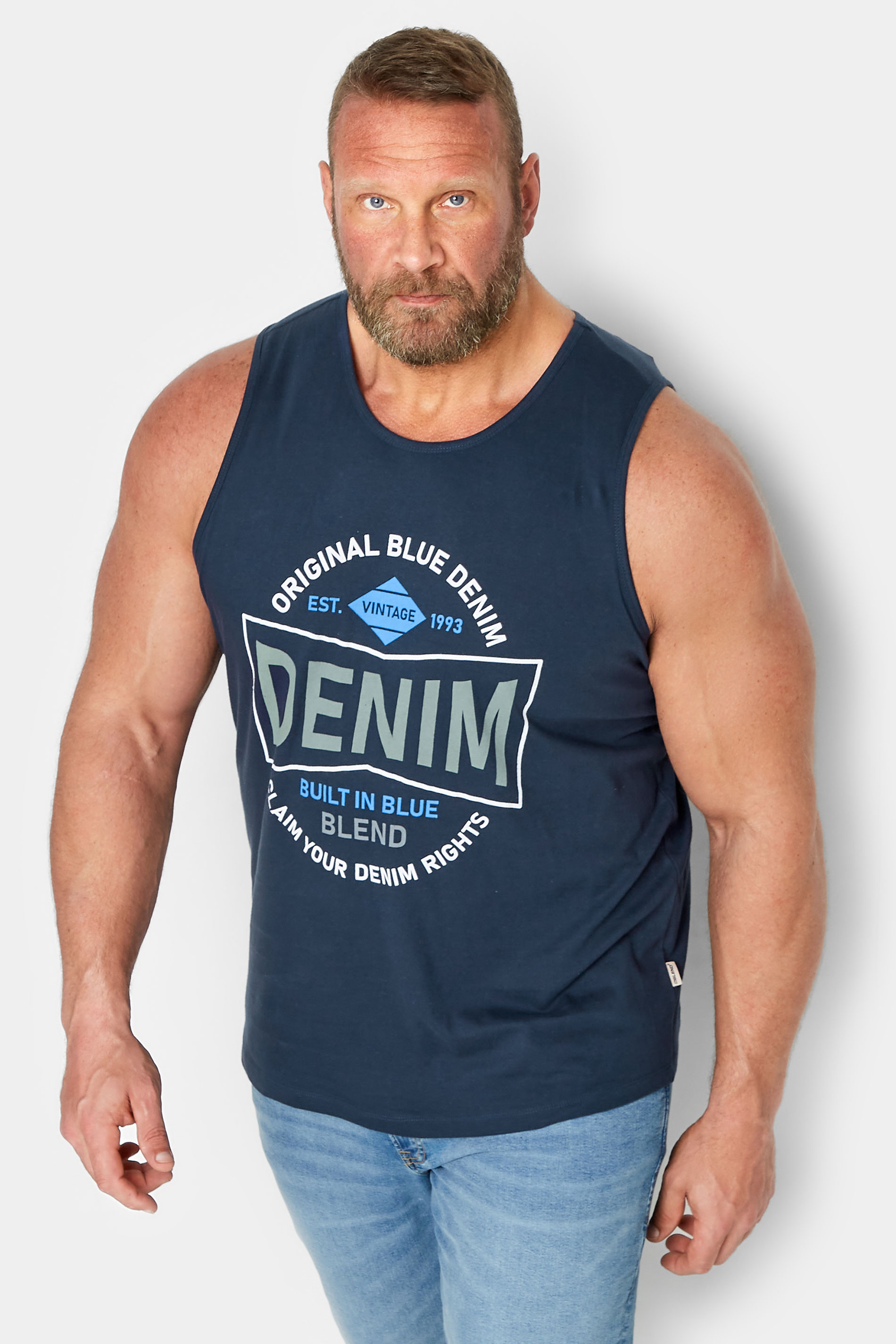 BLEND Big & Tall Navy Blue Logo Print Vest | BadRhino 1