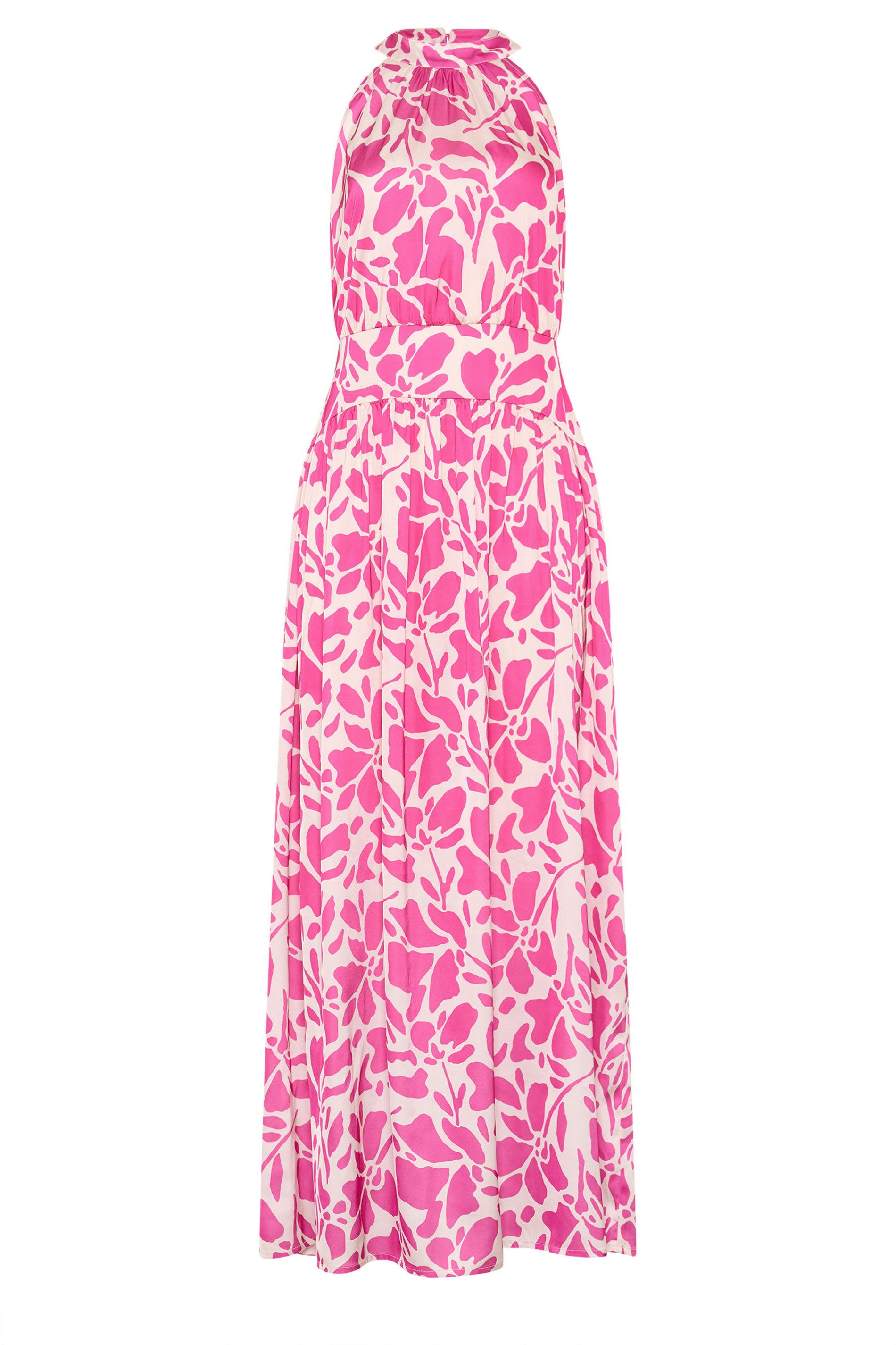 LTS Tall Women's Pink Abstract Satin Halterneck Maxi Dress | Long Tall Sally 5