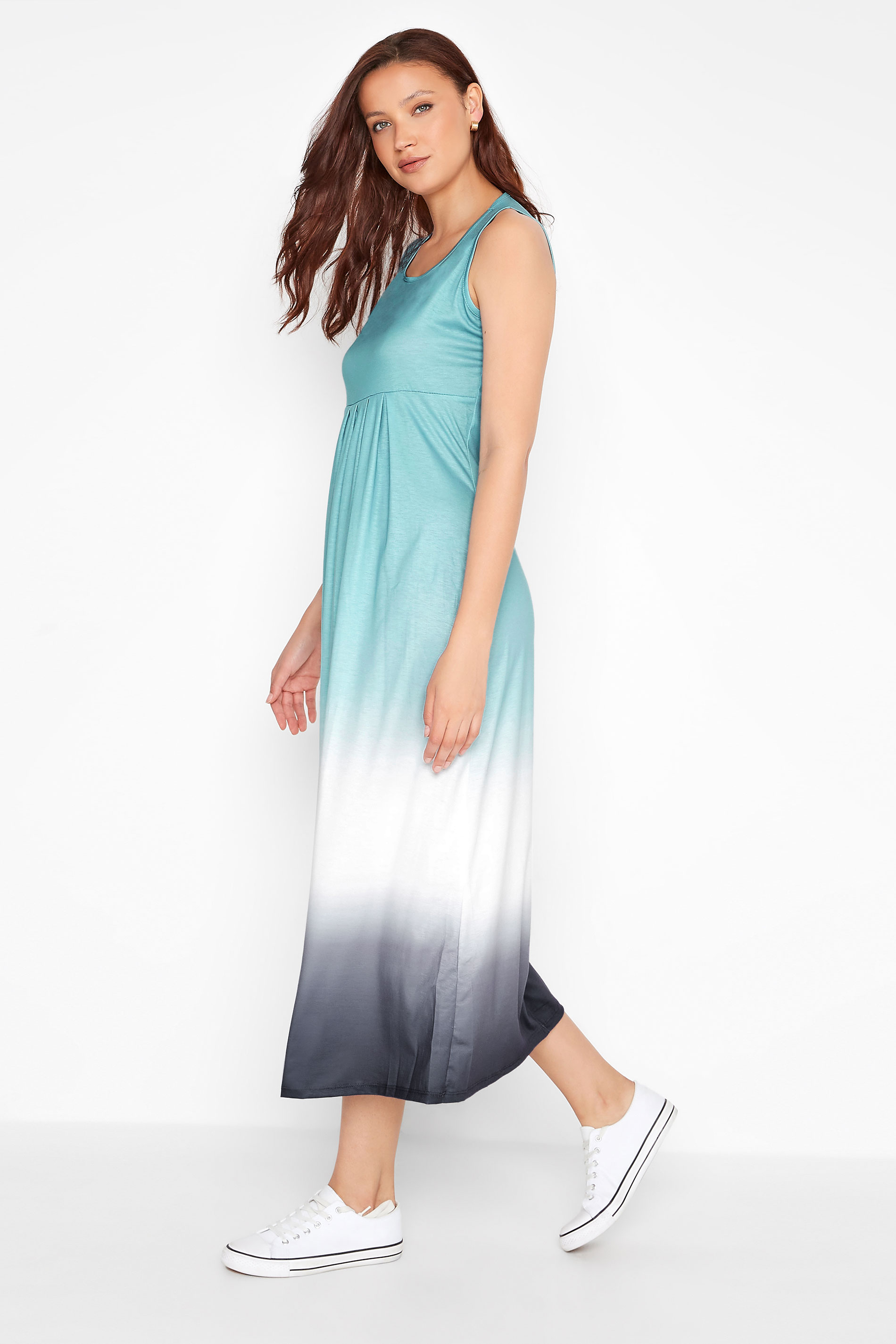 LTS Tall Light Blue Ombre Print Sleeveless Smock Dress 1