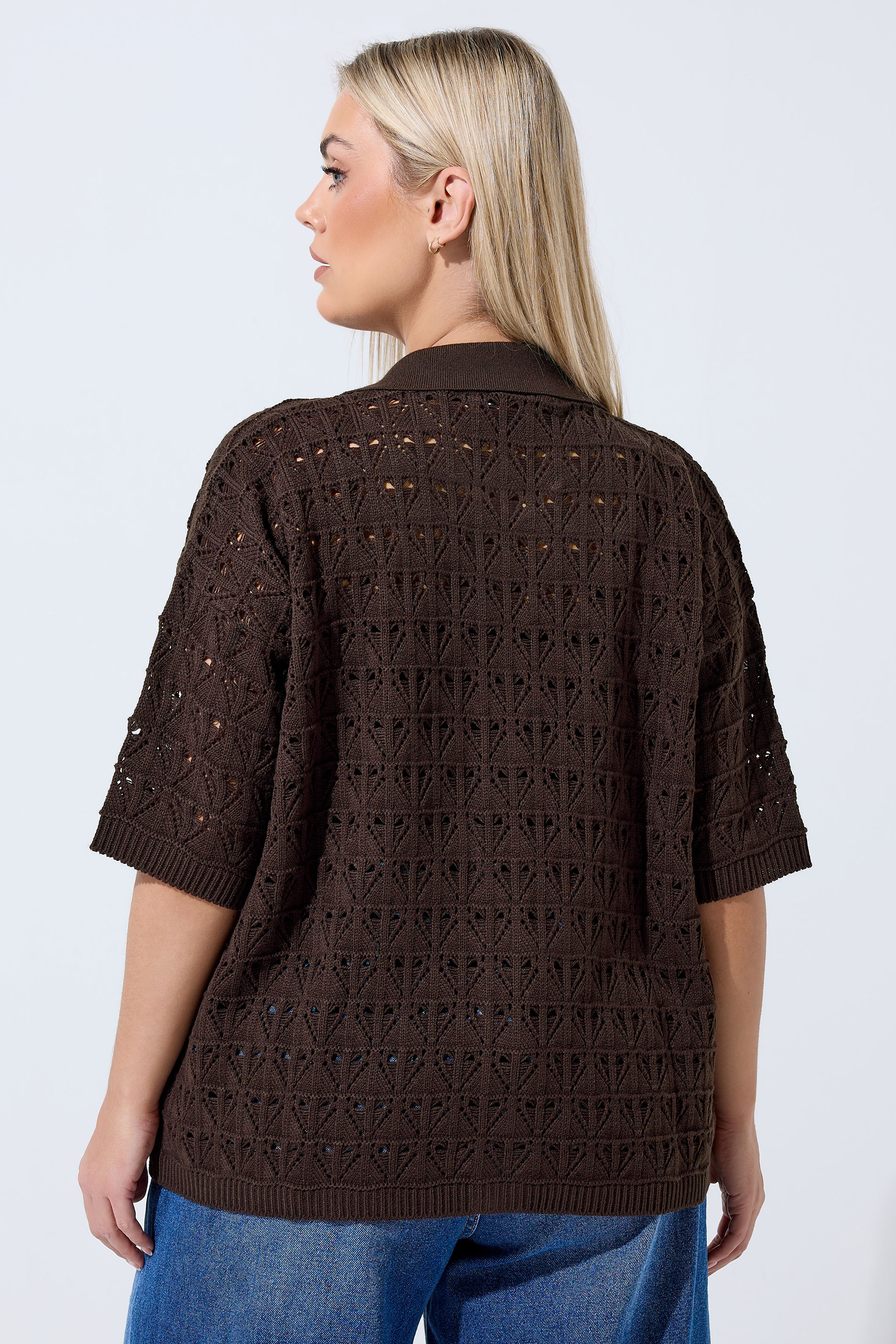 LIMITED COLLECTION Plus Size Chocolate Brown Crochet Shirt | Yours Clothing 4