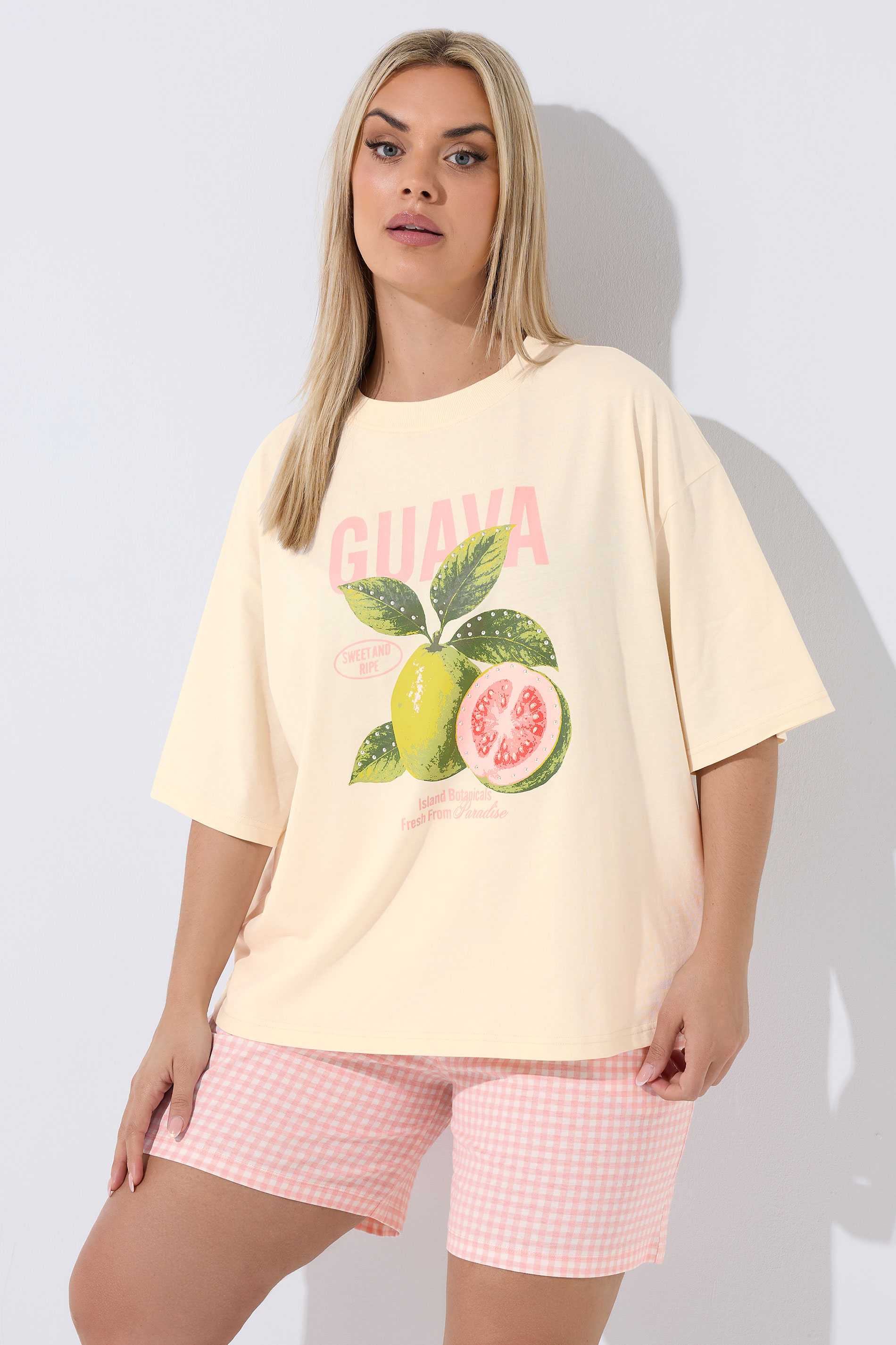 LIMITED COLLECTION Plus Size Ivory White 'Guava' Stud T-Shirt | Yours Clothing 3