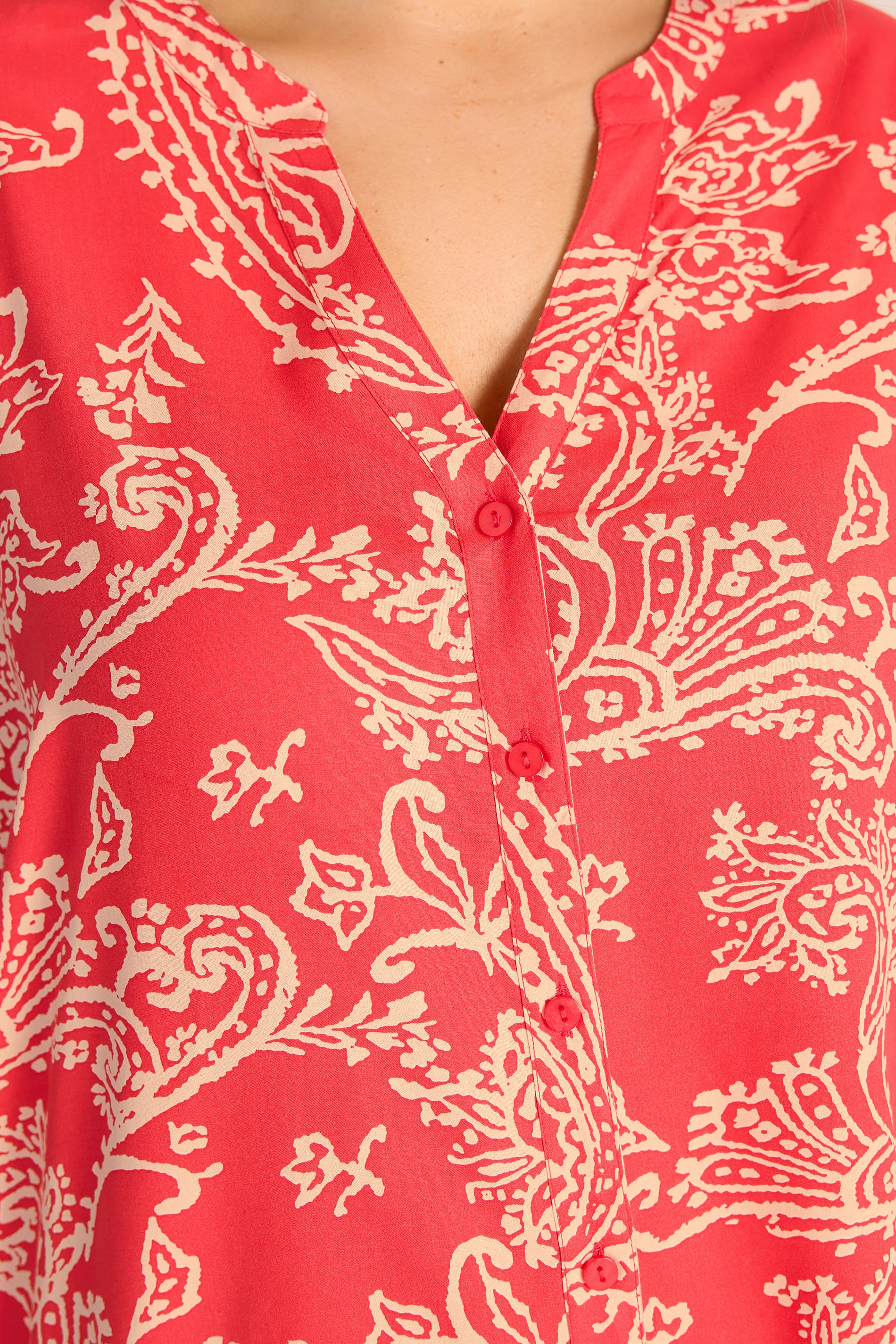 EVANS Plus Size Red Paisley Notch Neck Modal Shirt | Evans 4