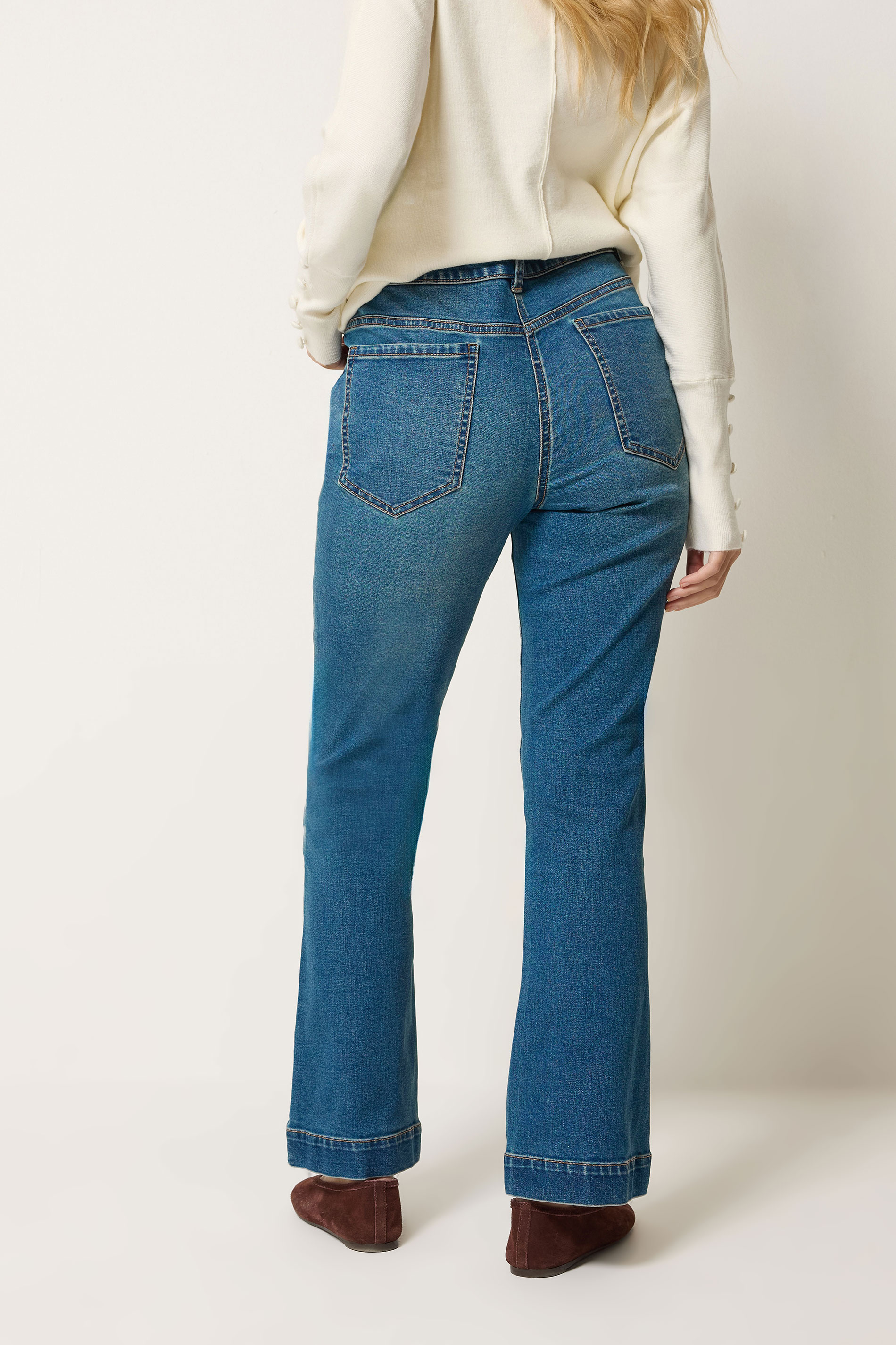 M&Co Blue Front Pocket Flare Jeans | M&Co 4