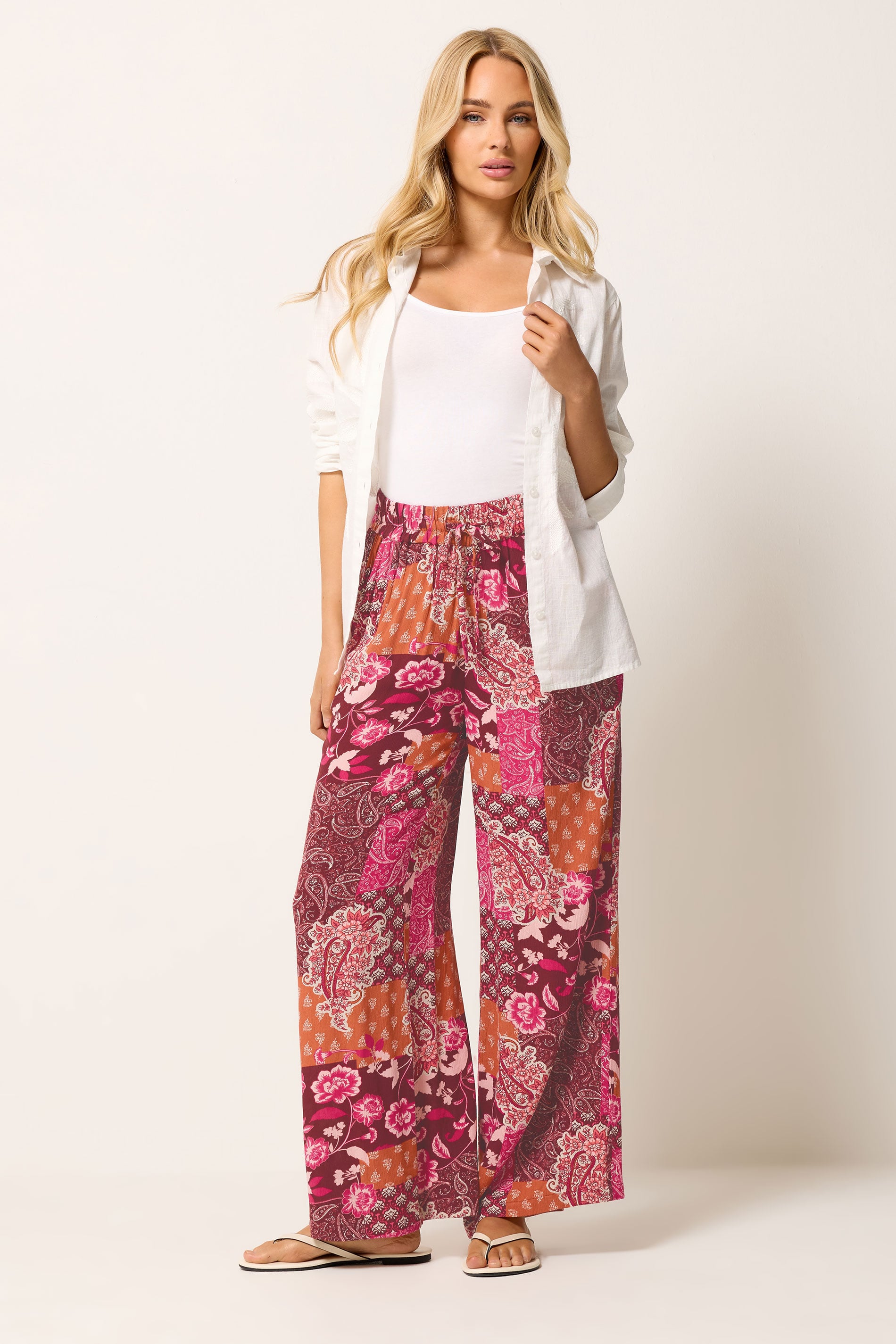 M&Co Red Abstract Floral Print Wide Leg Trousers | M&Co 3