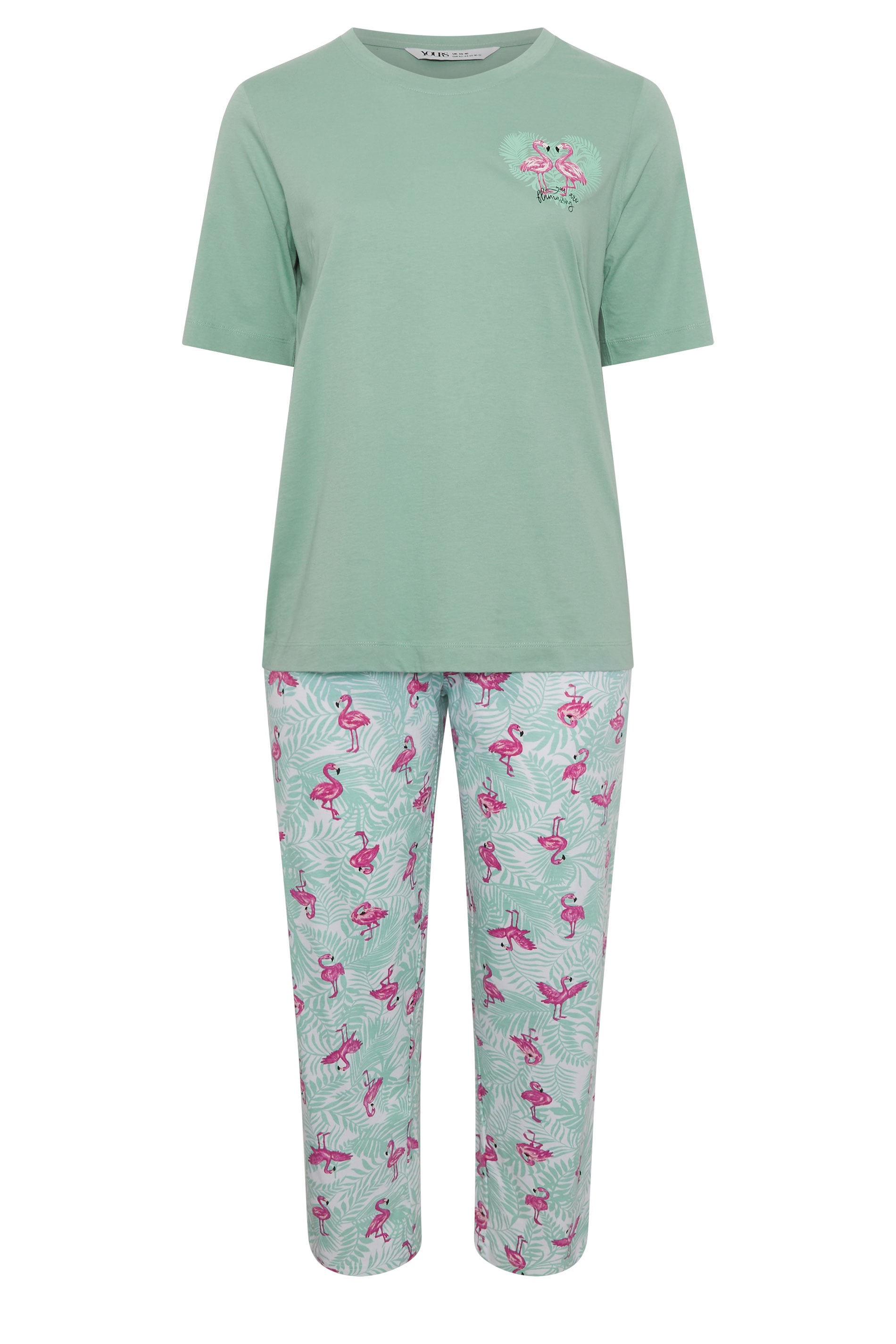 YOURS Plus Size Green Flamingo Pyjama Set | Yours Clothing 5