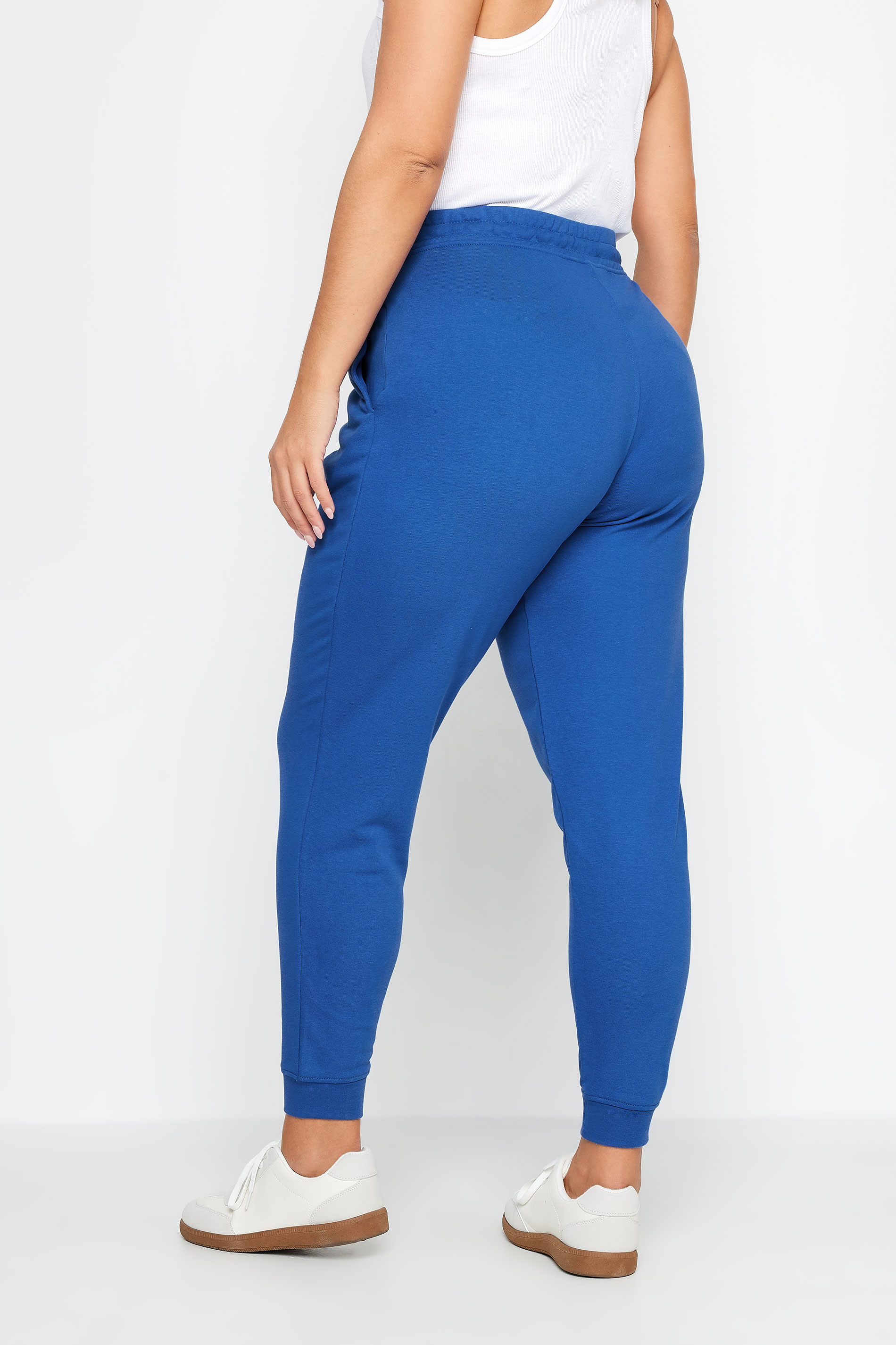 YOURS Plus Size Blue Elasticated Stretch Joggers | Yours Curve 3