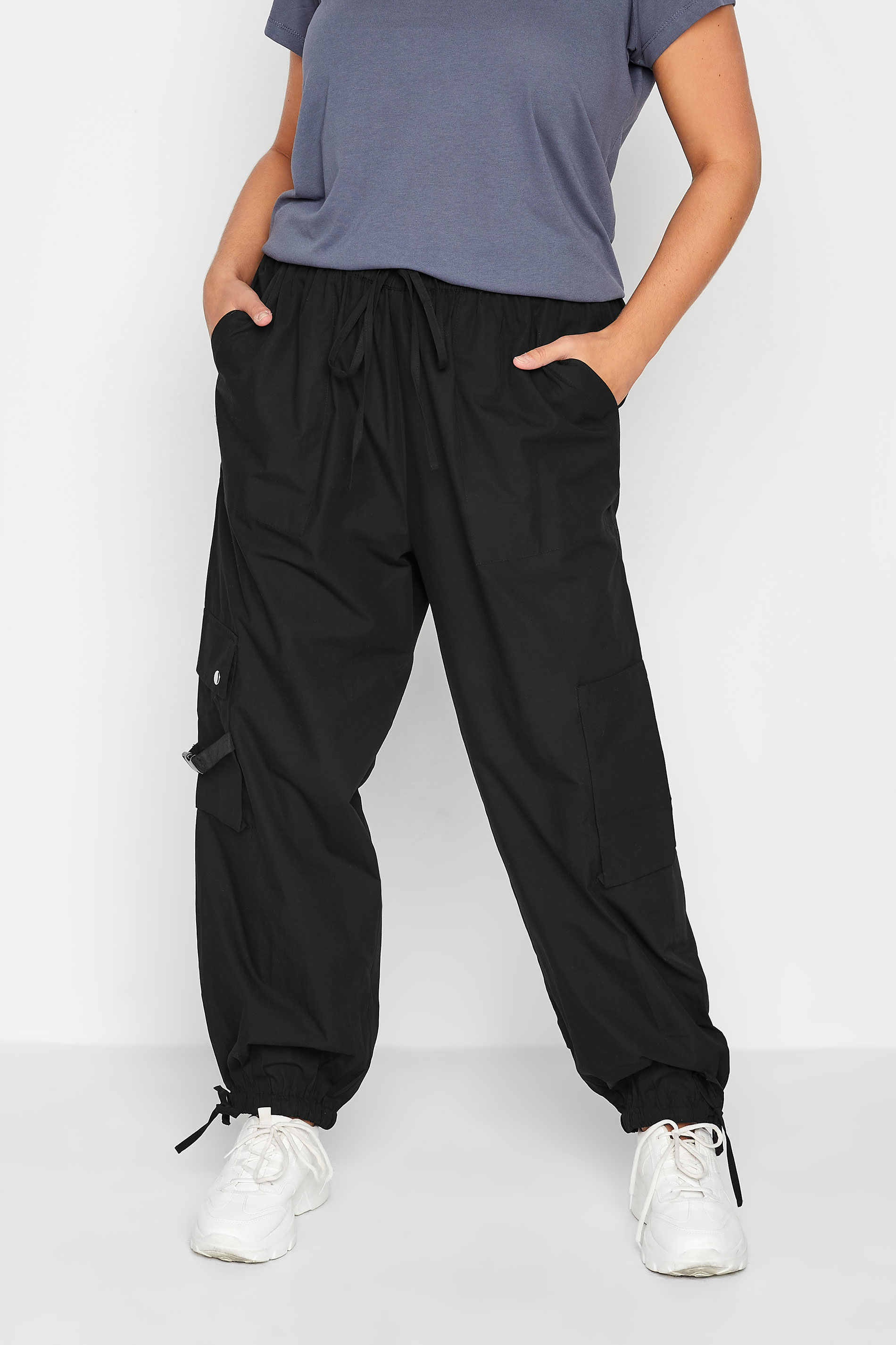 LIMITED COLLECTION Plus Size Black Pull On Cargo Trousers | Yours Clothing 1
