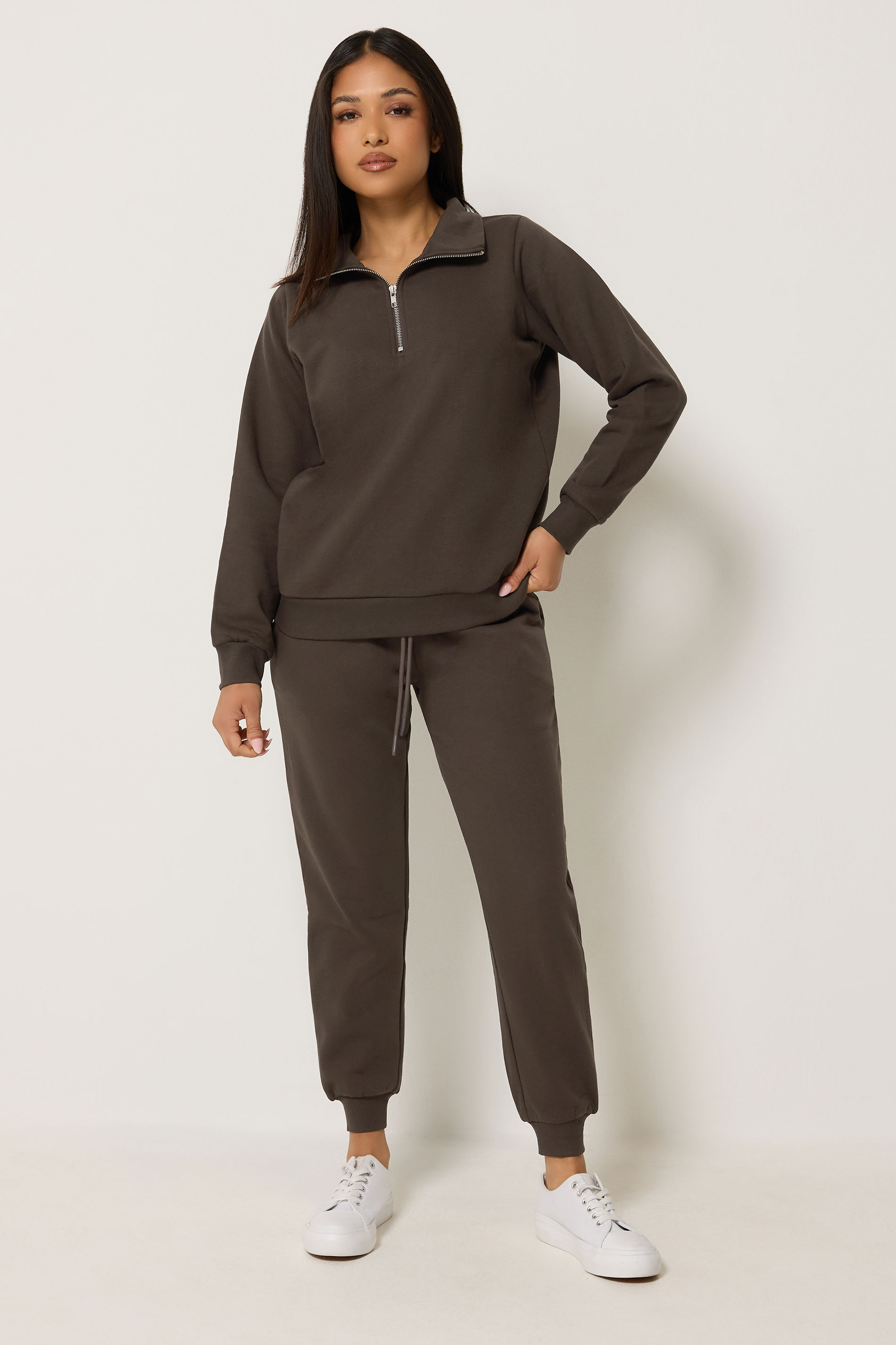 M&Co Petite Chocolate Brown Half Zip Sweatshirt | M&Co 1