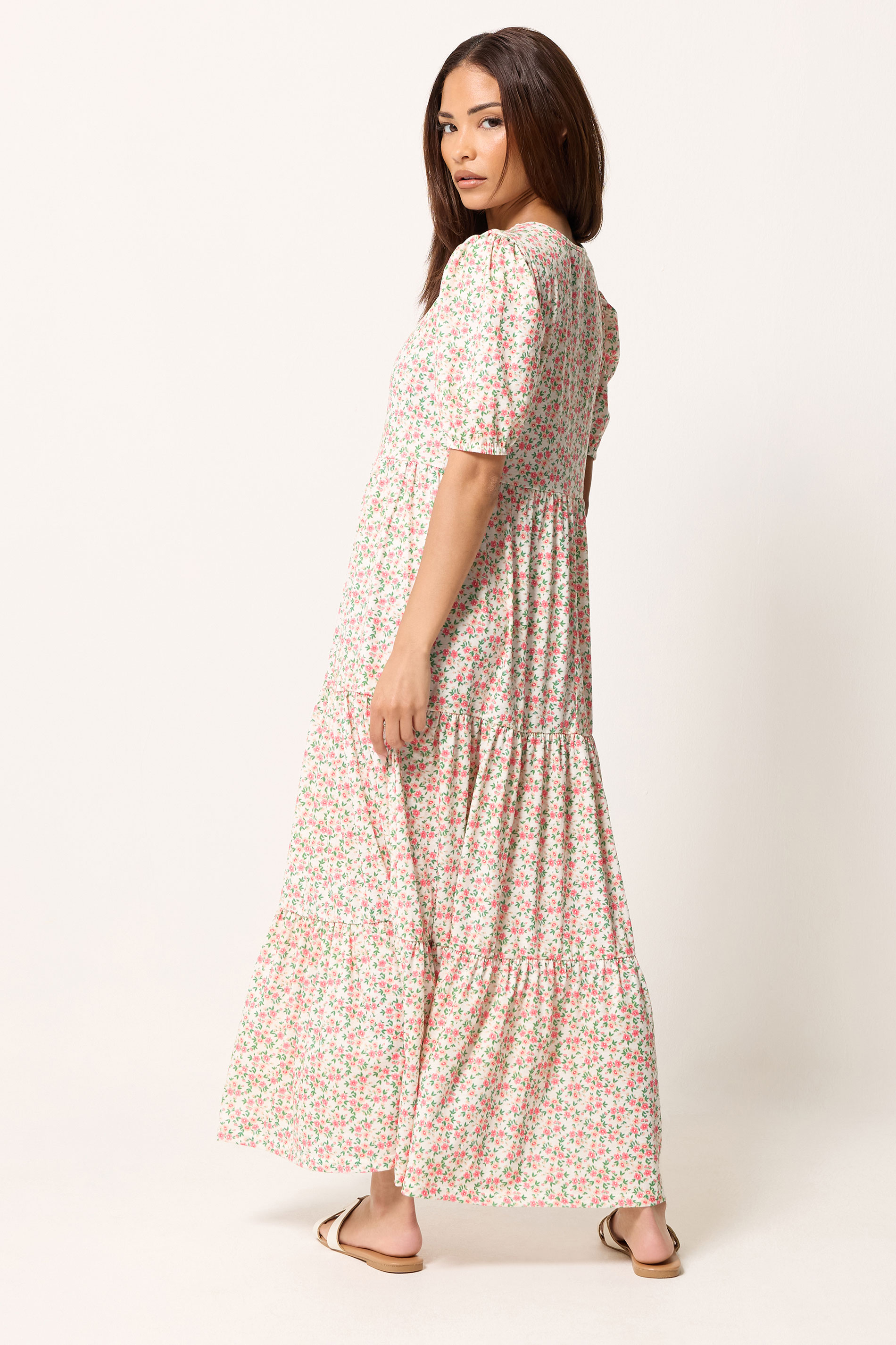PixieGirl Pink Ditsy Tiered Maxi Dress | PixieGirl 2