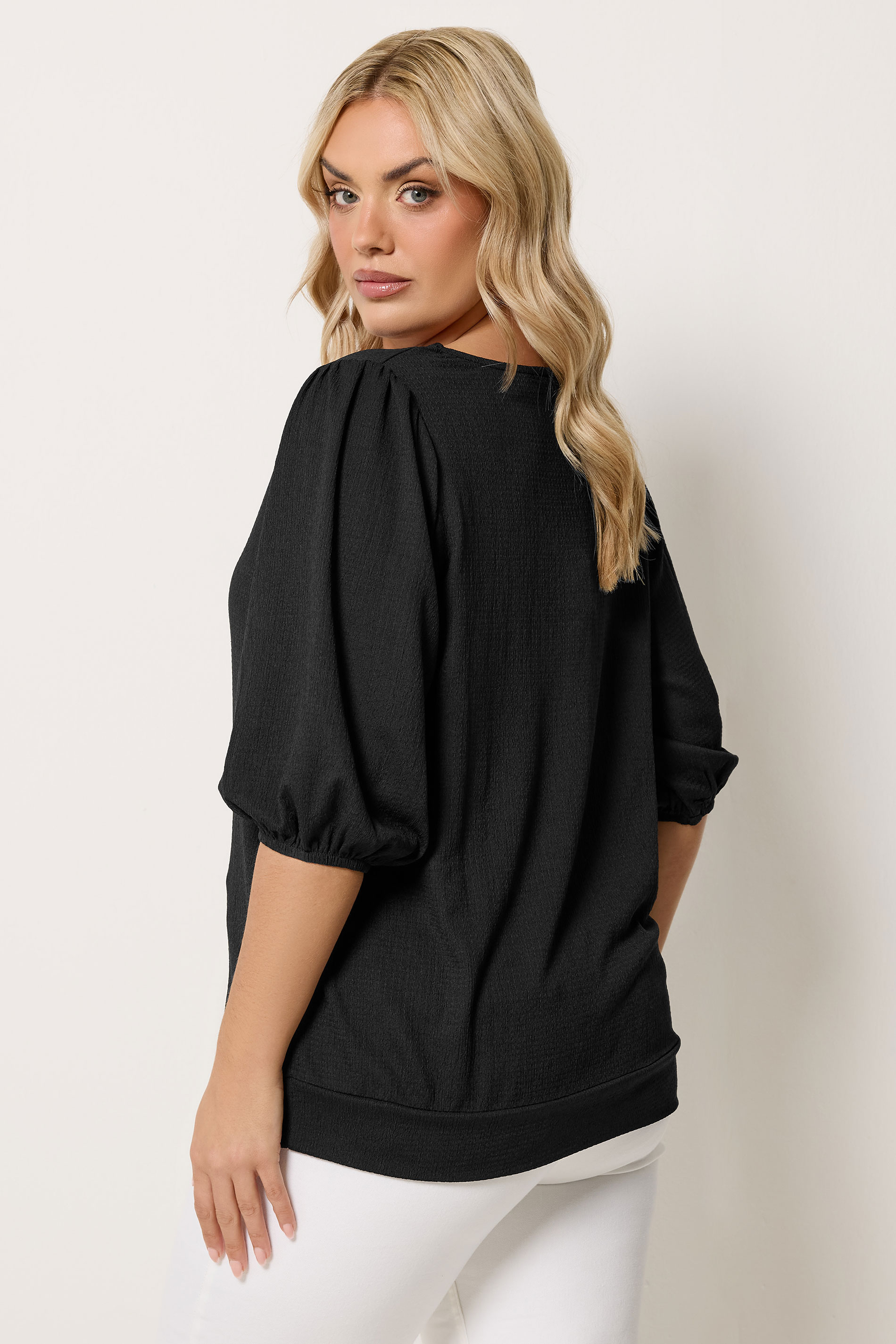 YOURS Plus Size Black Puff Sleeve Top | Yours Clothing 2