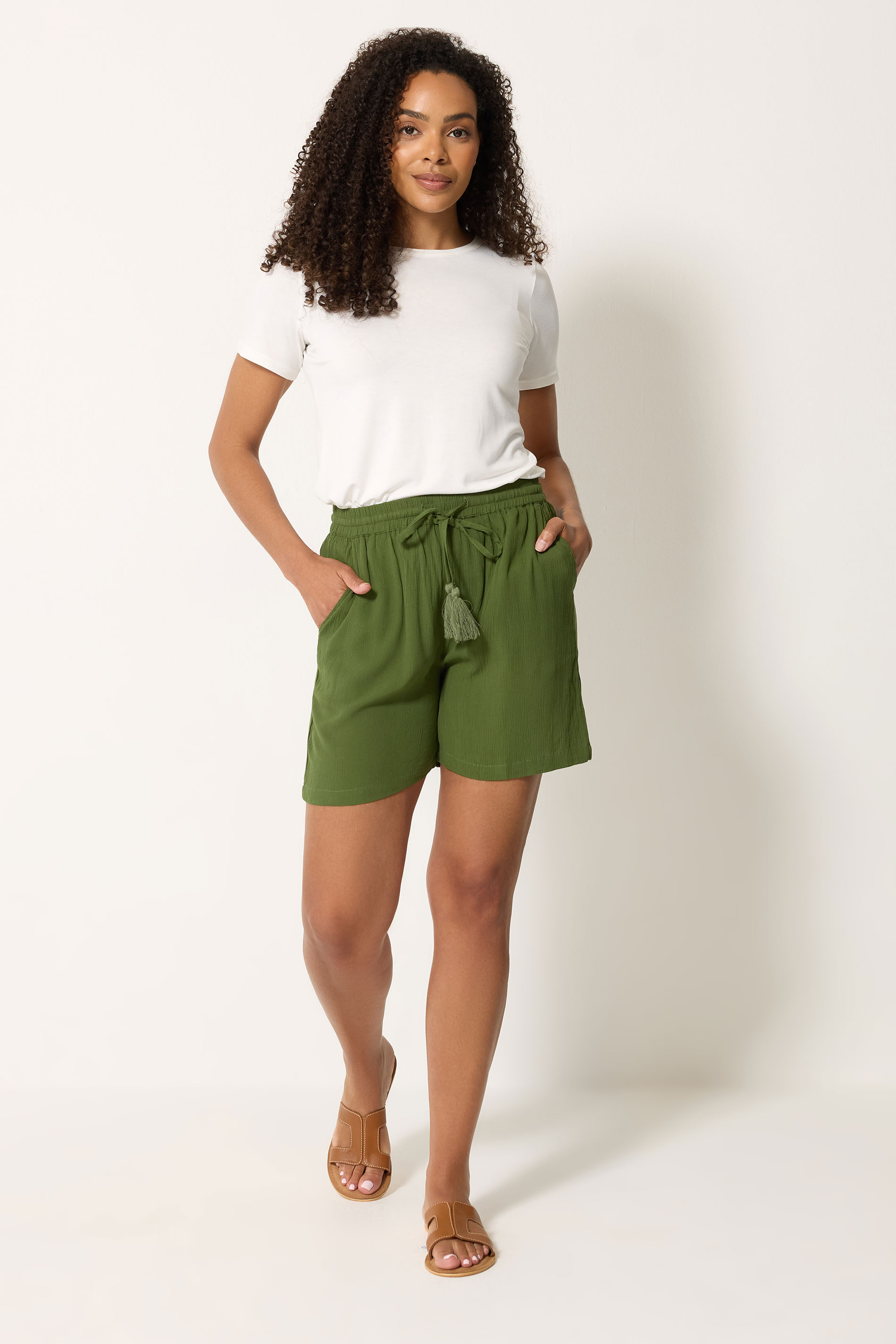 M&Co Khaki Green Crinkle Shorts | M&Co 1
