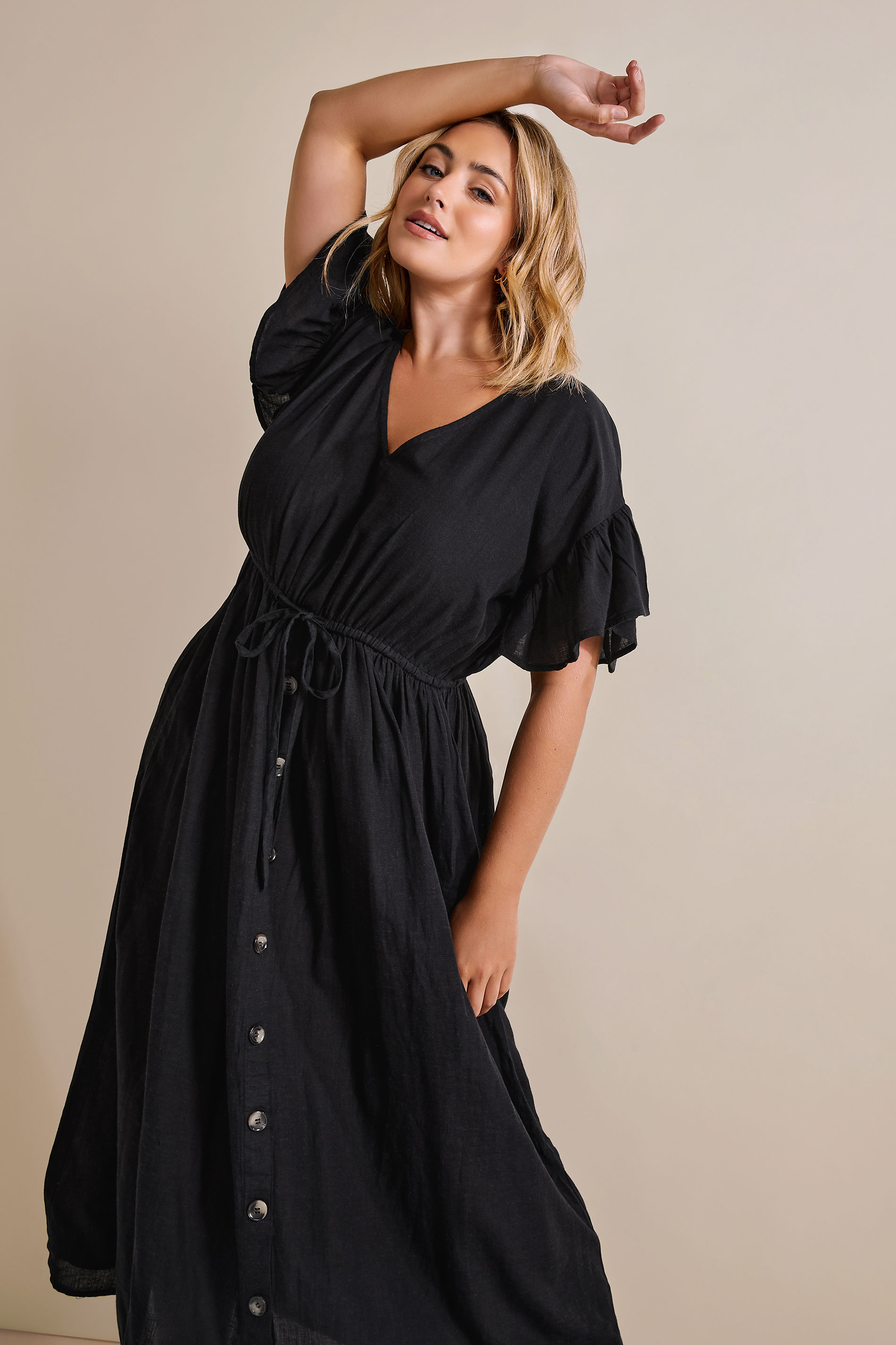 LIMITED COLLECTION Plus Size Black Frill Sleeve Cotton Maxi Dress | Yours Clothing 2