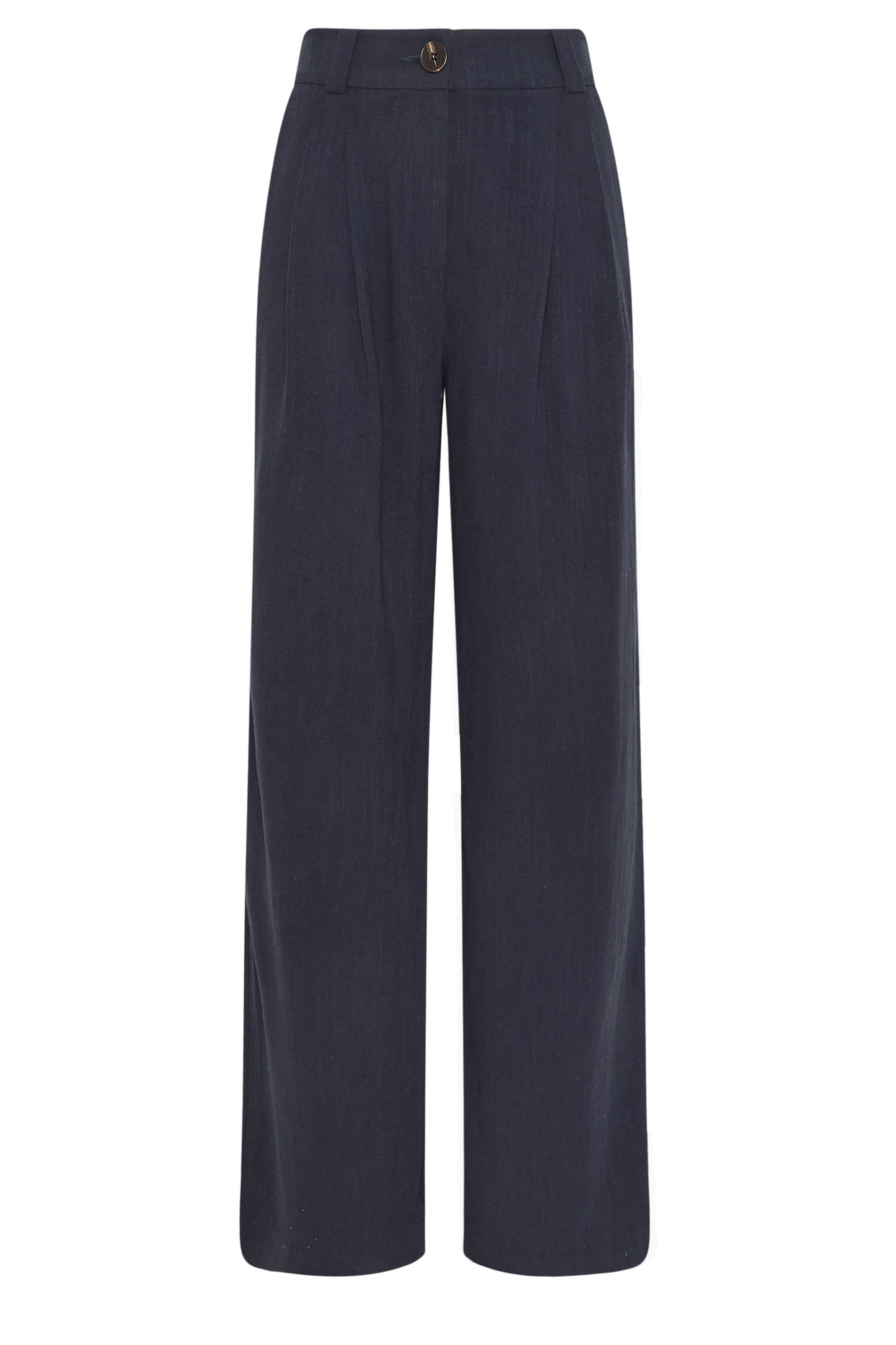LTS Tall Women's Navy Blue Linen Pleated Wide Leg Trousers | Long Tall Sally 5