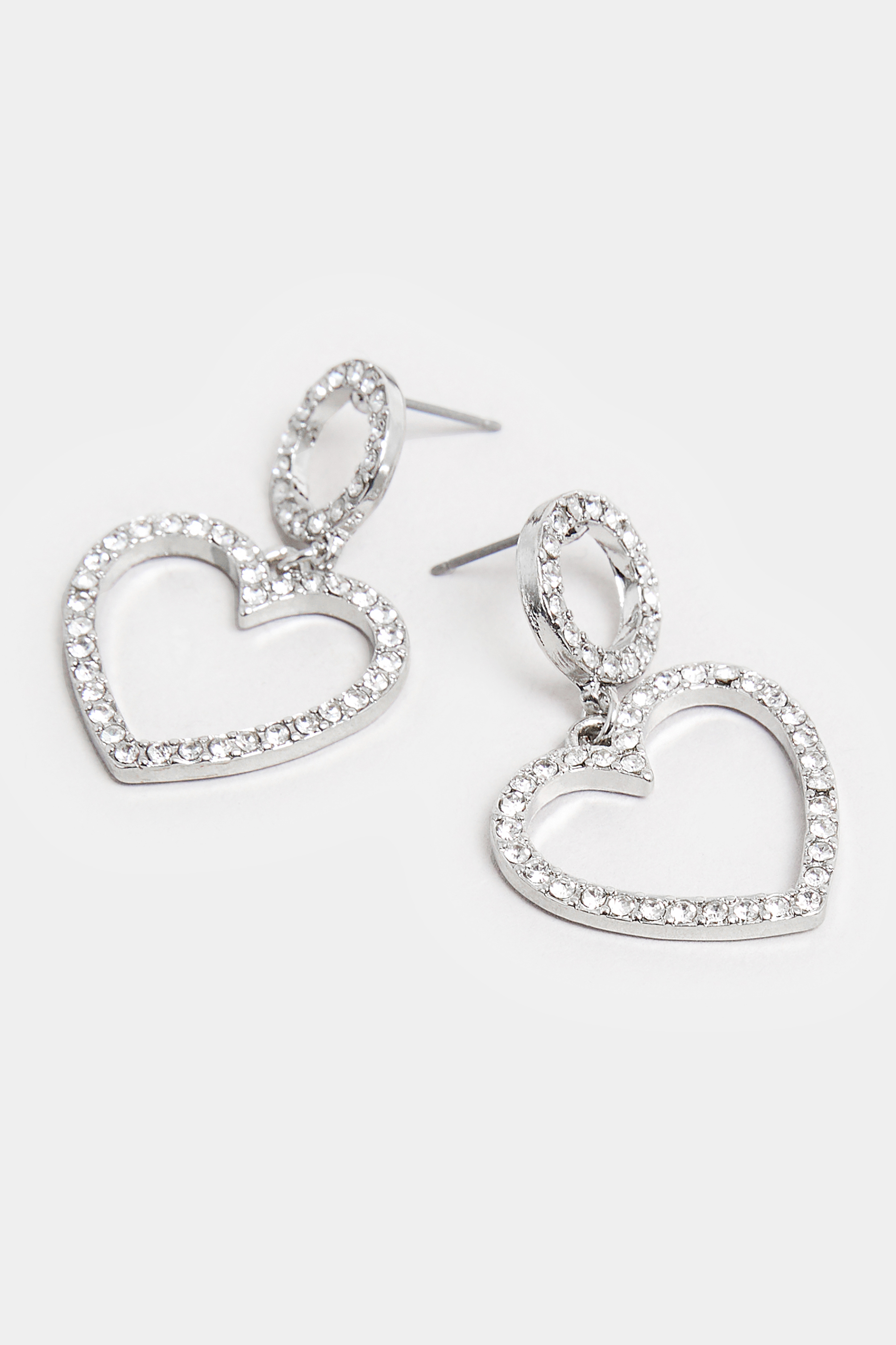 Silver Tone Diamante Heart Earrings | Yours Clothing 3