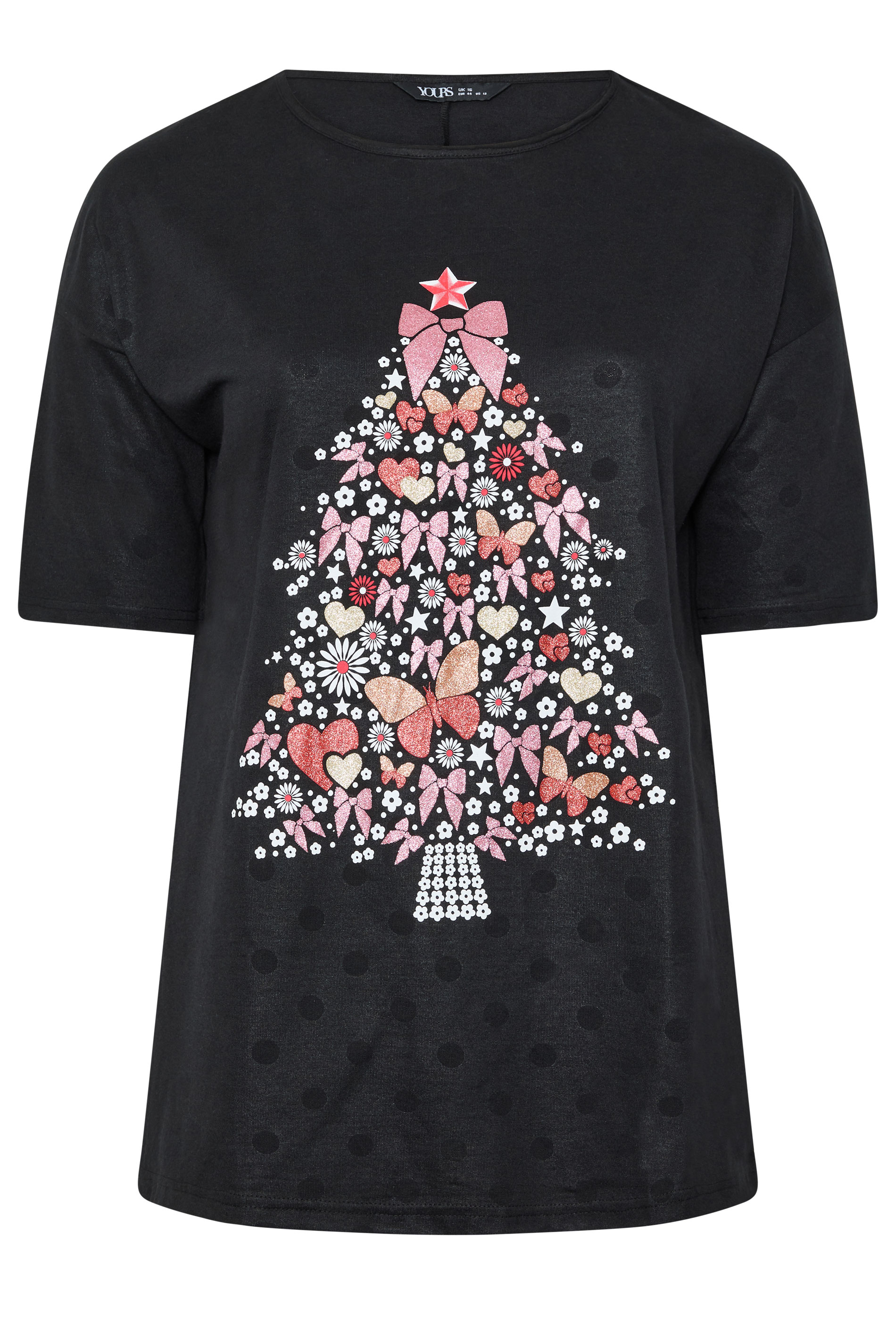 Yours Plus Size Black Glitter Christmas Tree Novelty Tshirt Size 44