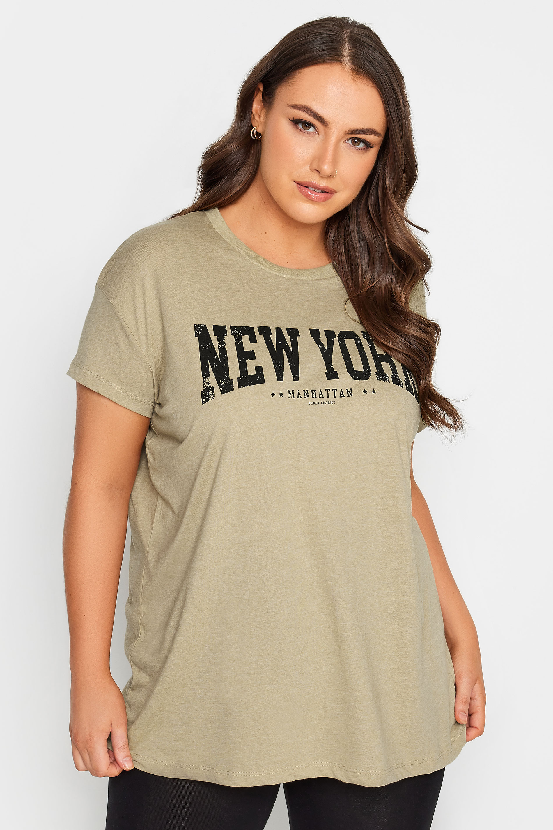 YOURS 2 PACK Plus Size Beige Brown & Grey 'Atlanta' Slogan T-Shirt | Yours Clothing 3