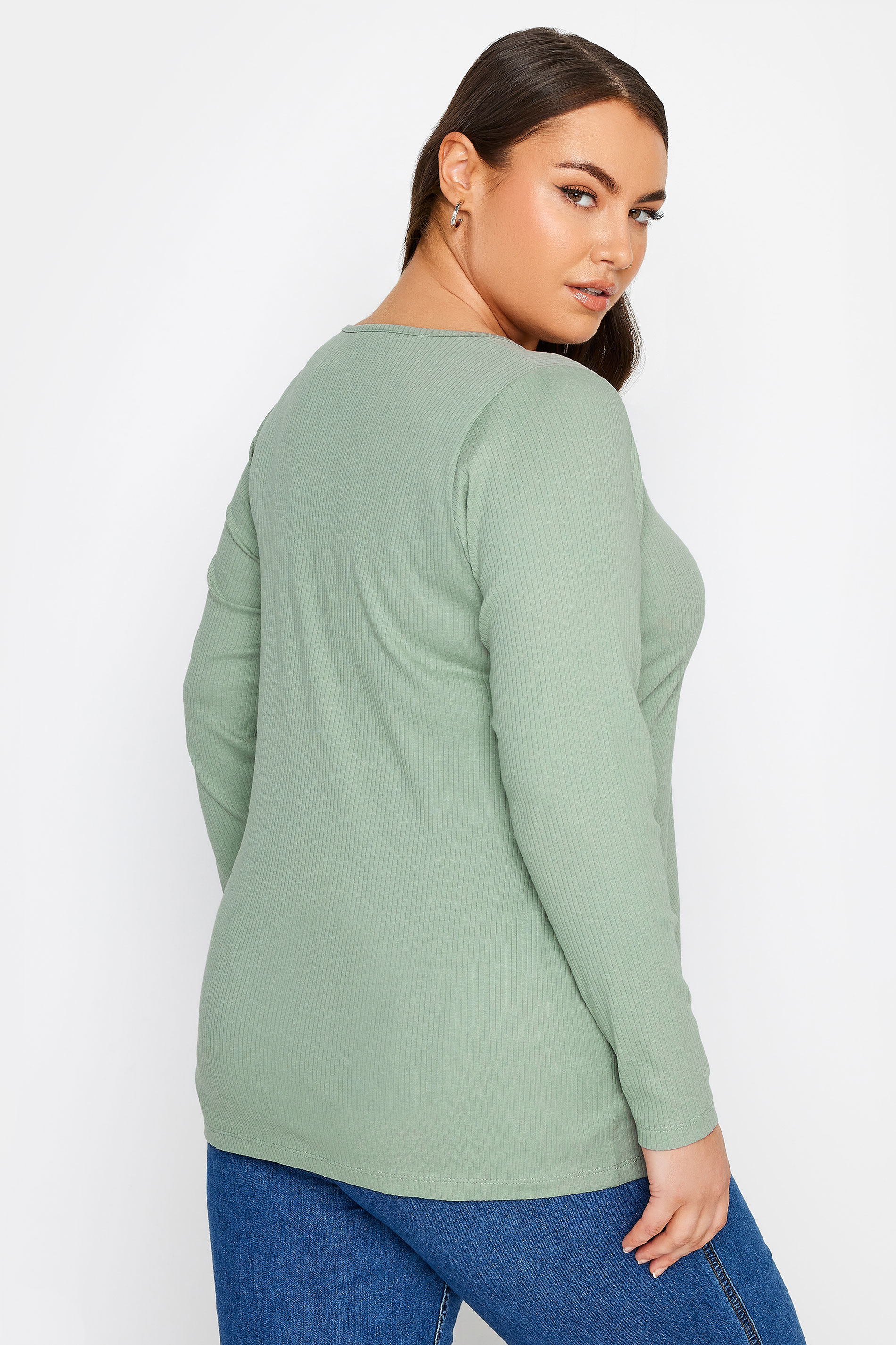 YOURS Plus Size Light Green Ribbed Popper Fastening Top | Yours Clothing 3